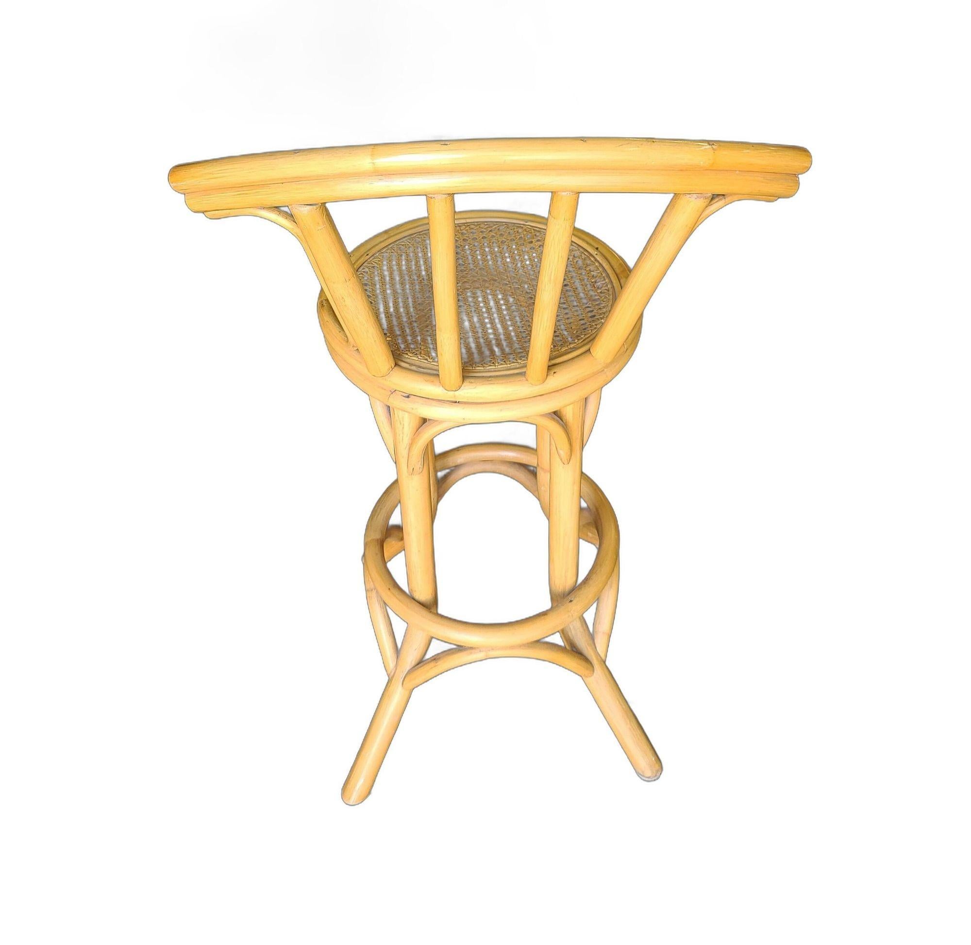 American Mid Century Restored Rattan Bar Stool with Wicker Seat For Sale
