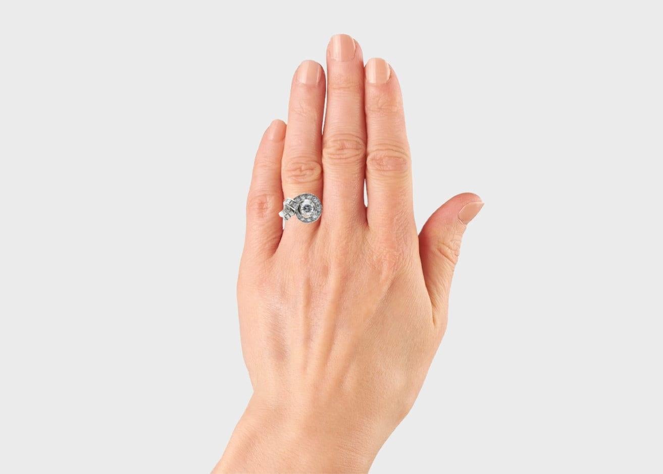 Mid Century Retro 1.37Ctw Round & Baguette Diamond Alternative Engagement Ring For Sale 1