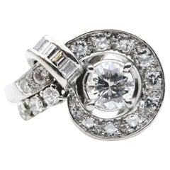 Mid Century Vintage 1.37Ctw Round & Baguette Diamond Alternative Engagement Ring