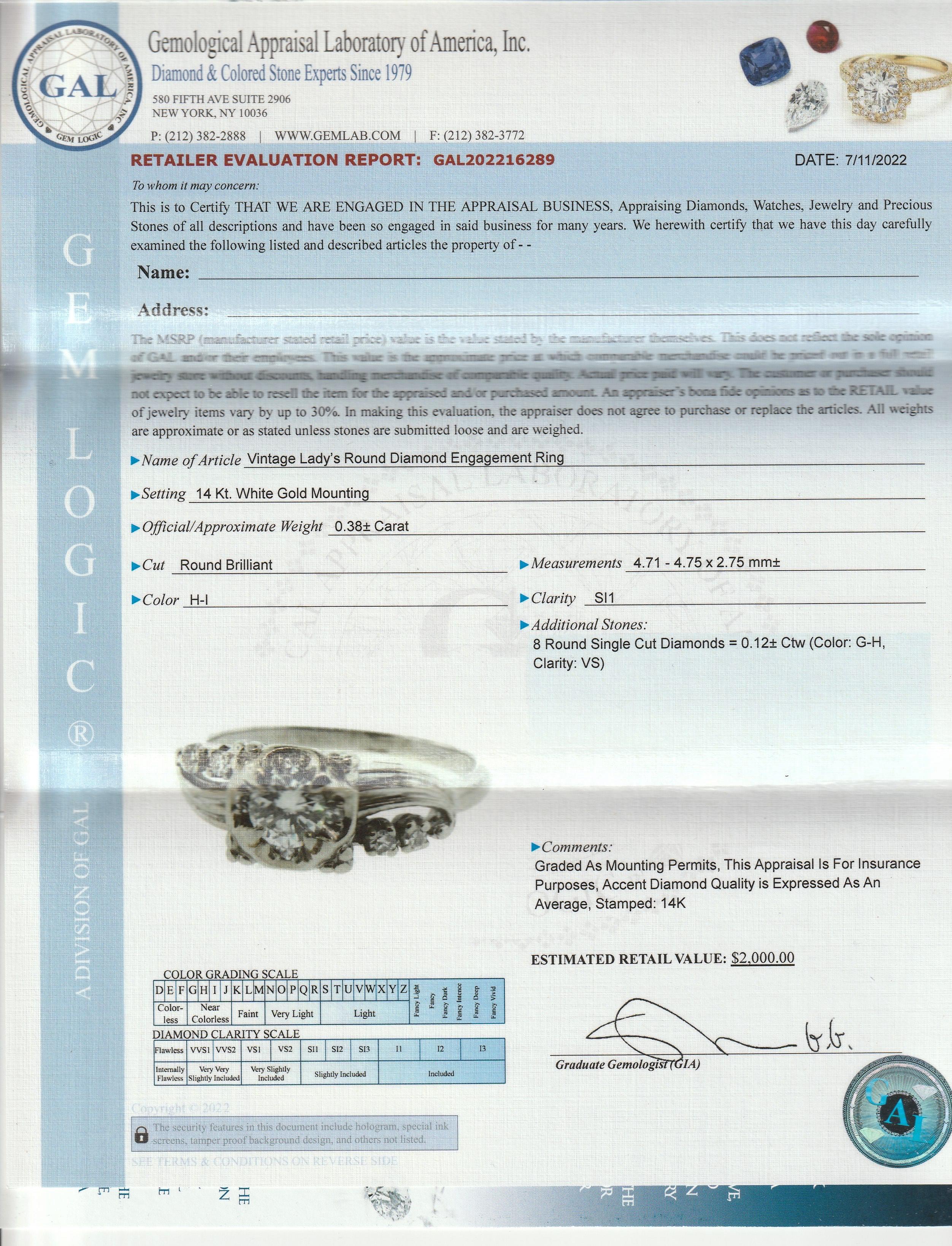 Mid-Century Retro 14k White Gold & Diamond Engagement Ring For Sale 1