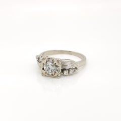 Mid-Century Retro 14k White Gold & Diamond Engagement Ring