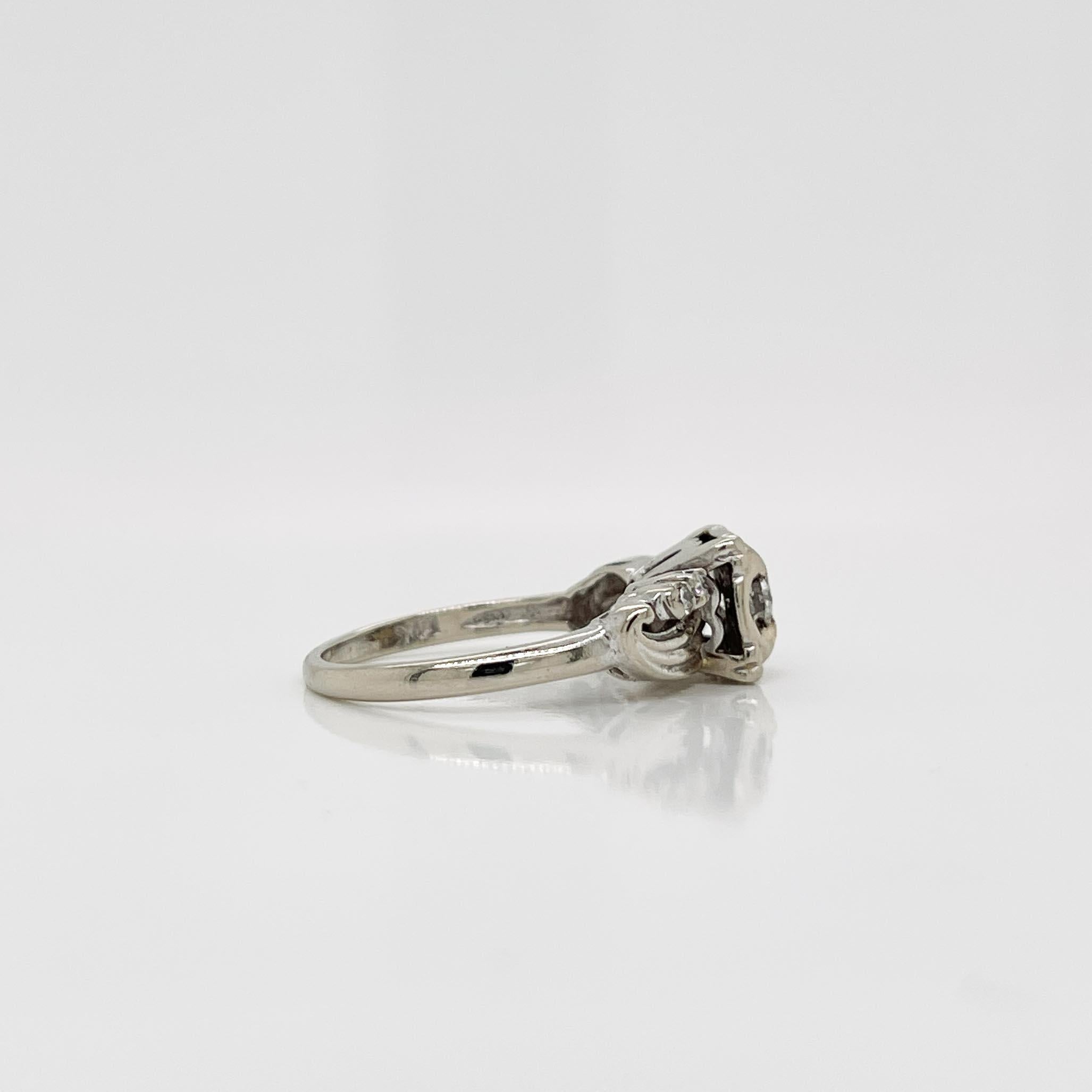 Modern Mid-Century Retro 14k White Gold & Diamond Engagement Ring For Sale