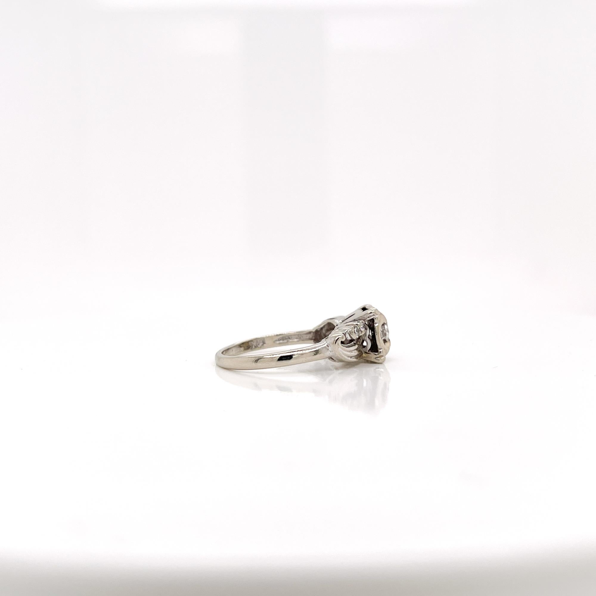 De las mujeres Anillo de compromiso de oro blanco de 14k y diamantes retro de mediados de siglo en venta