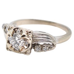 Mid-Century Vintage 14k White Gold & Diamond Engagement Ring
