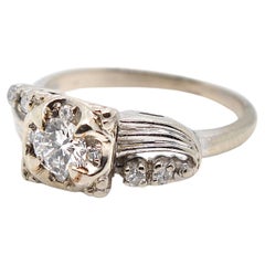 Anello di fidanzamento retrò di metà secolo in oro bianco 14k e diamanti