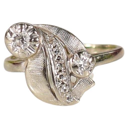 Mid-Century Retro Diamond Cocktail Ring in 14K White Gold For Sale