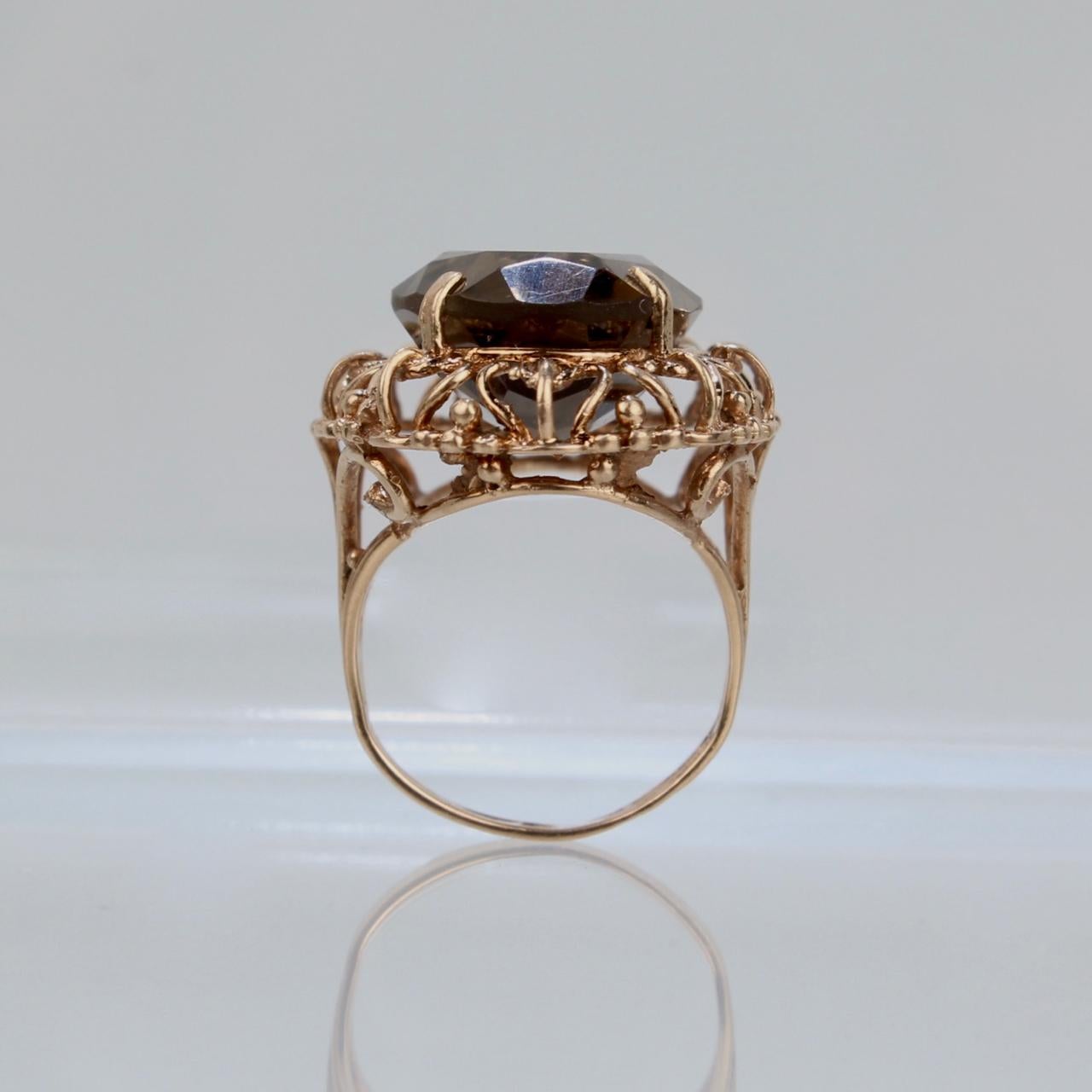 Mid-Century Retro Filigree Faceted Oval Citrine 14K Gold Cocktail Ring For Sale 7
