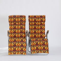 Mid Century retro floral patterned sun loungers, pair