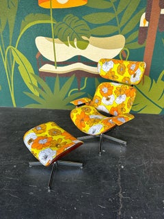 Mid Century Retro Floral Plycraft Eames Style Chair and Ottoman c.1960’s