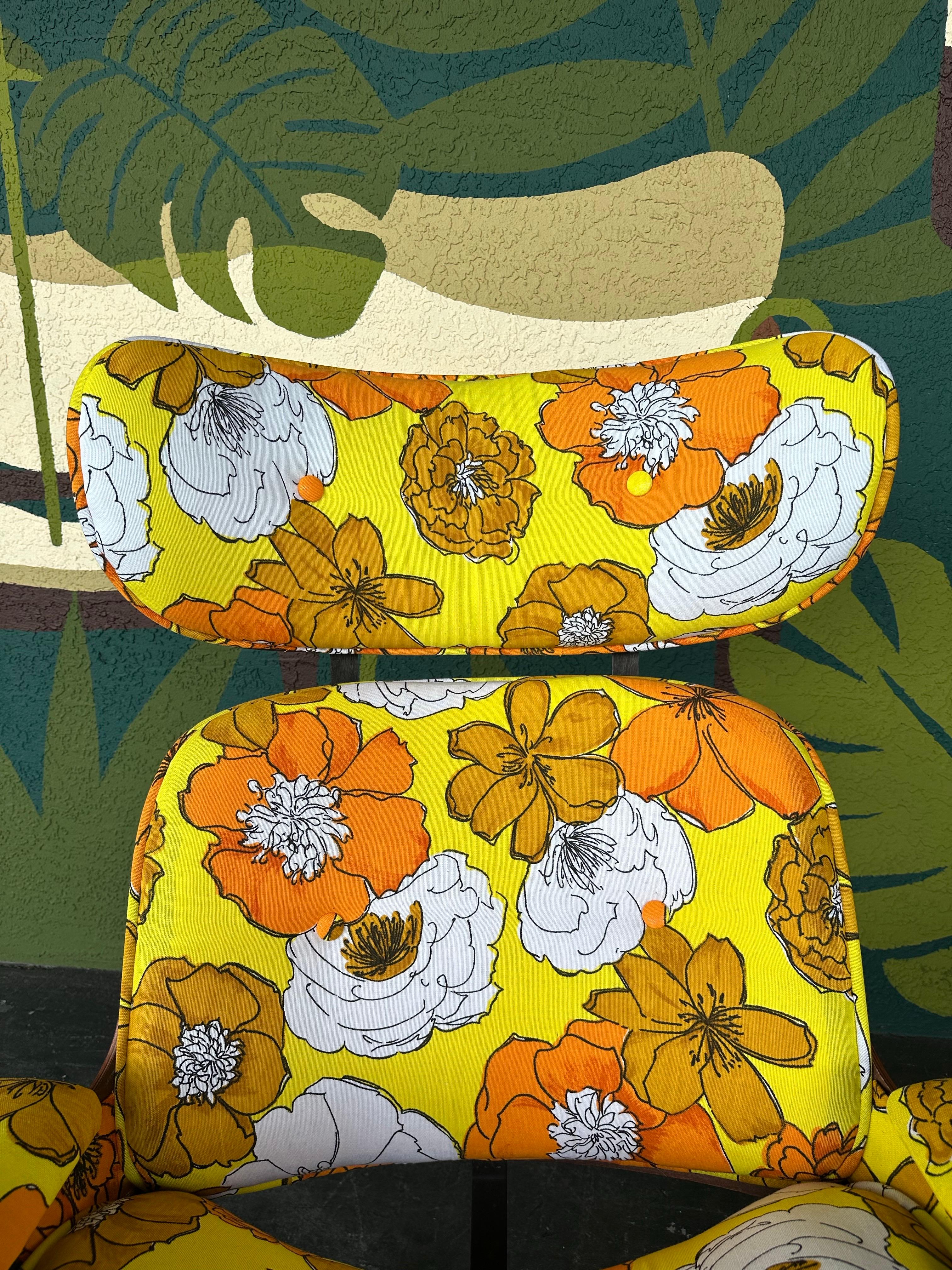 Metal Mid Century Retro Floral Plycraft Eames Style Chair and Ottoman c.1960’s