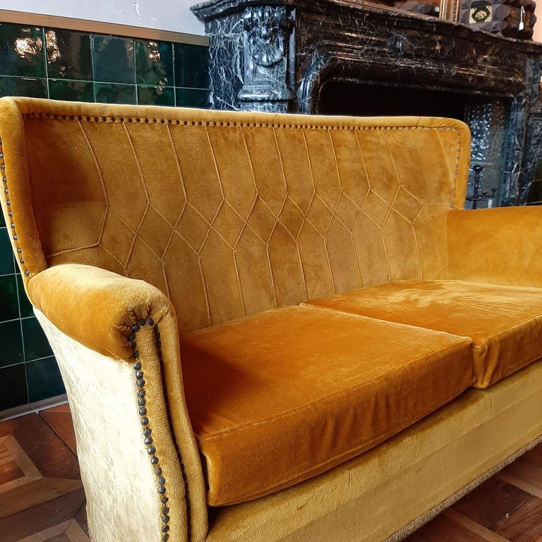 Midcentury Retro Golden Yellow Velvet French Sofa, 1960s at 1stDibs