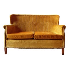 Midcentury Retro Golden Yellow Velvet French Sofa, 1960s