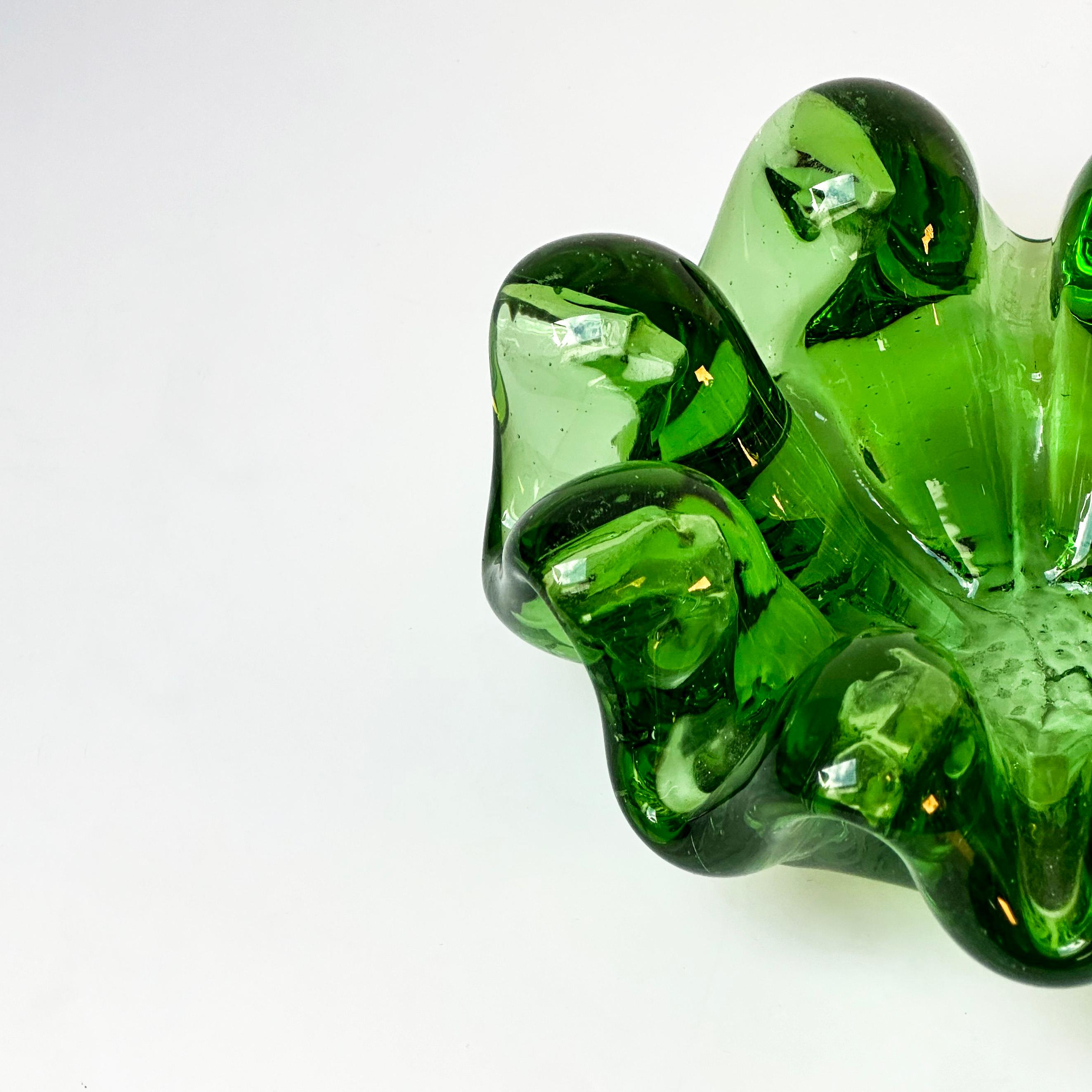 Mid-Century Modern Mid-Century Retro Style Green Glass Ashtray in the style of Barovier  For Sale