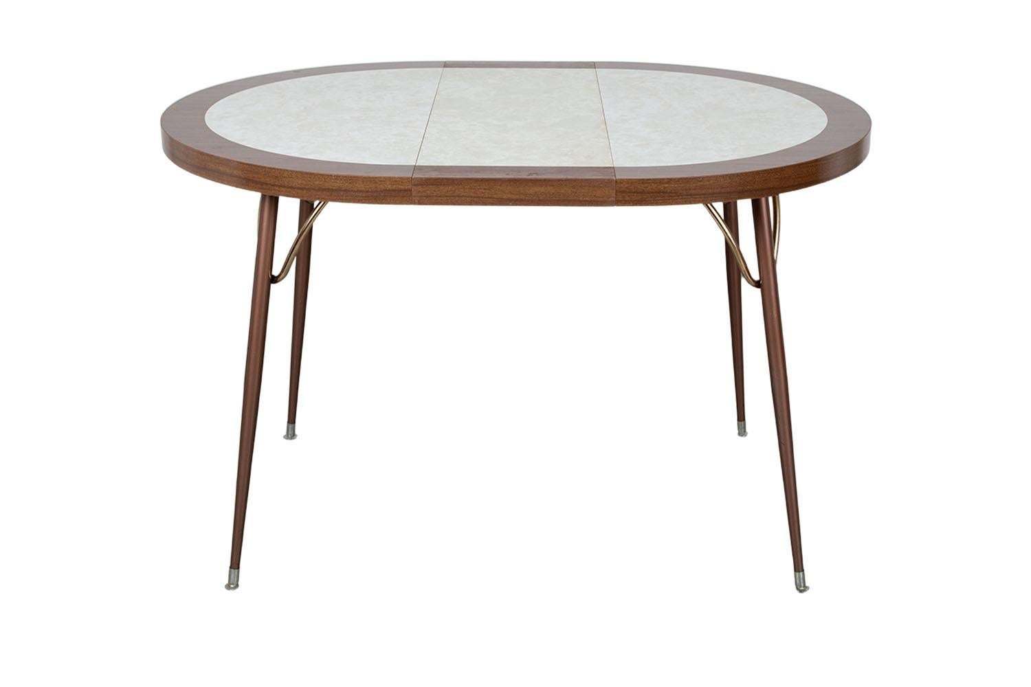 Mid-Century Modern Mid-Century Retro Laminate Circular Metal Base Expandable Table For Sale