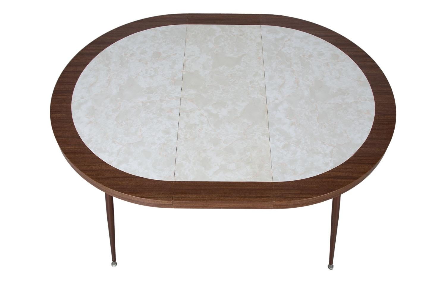 American Mid-Century Retro Laminate Circular Metal Base Expandable Table For Sale