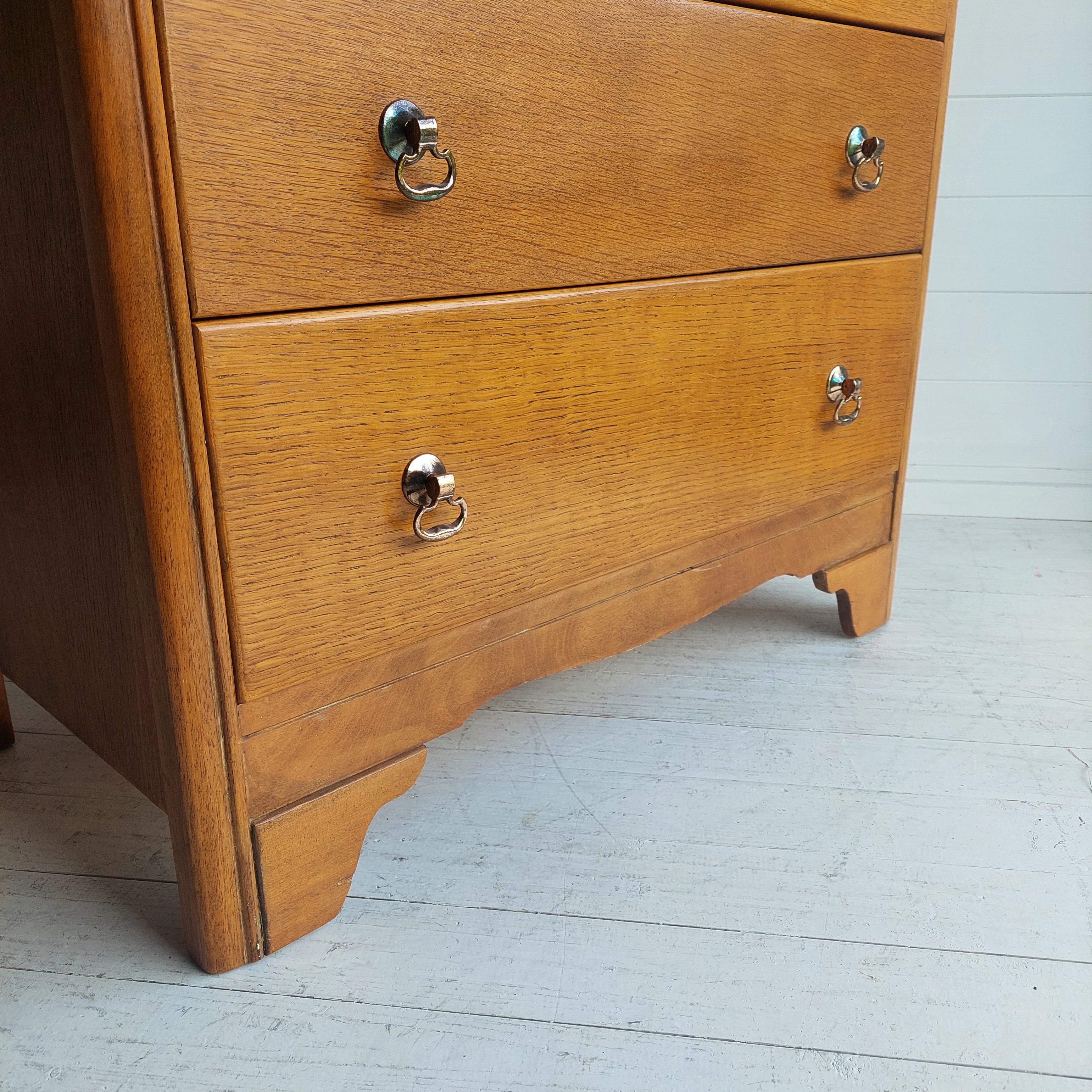 Metal Mid Century Retro Oak Chest Of Drawers By Harris Lebus Furniture, 1960s