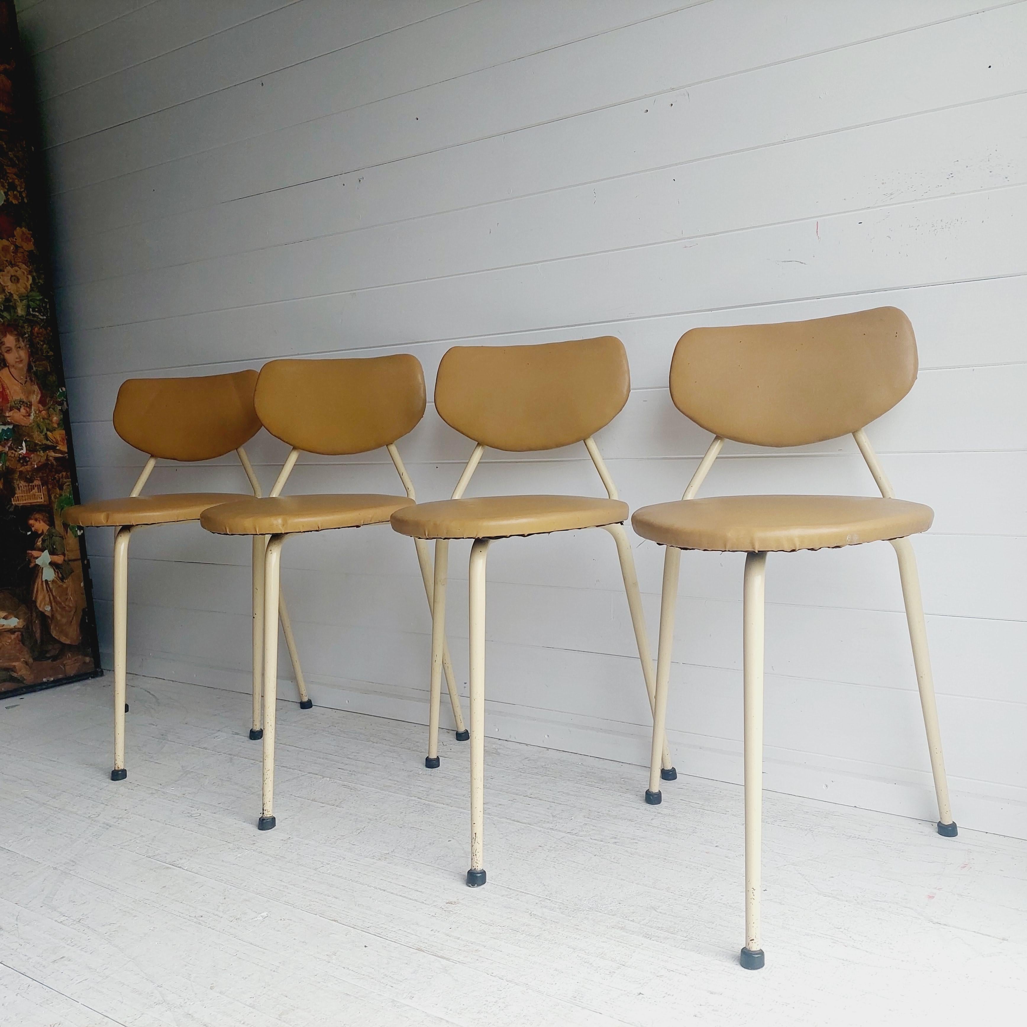 British Mid Century Retro Tubular vinyl 4  Stacking dining Chairs, 50s For Sale