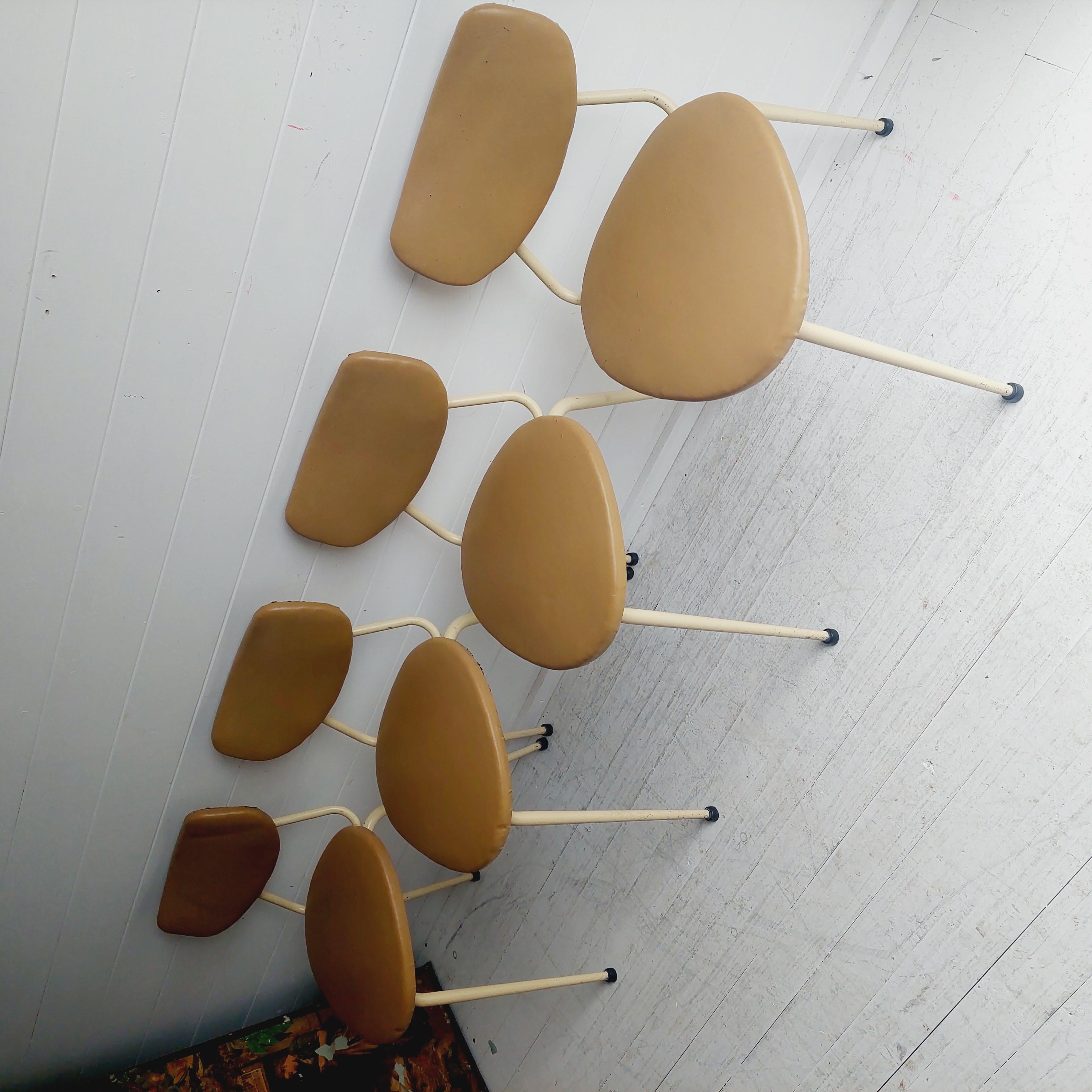 Mid Century Retro Tubular vinyl 4  Stacking dining Chairs, 50s In Good Condition For Sale In Leamington Spa, GB