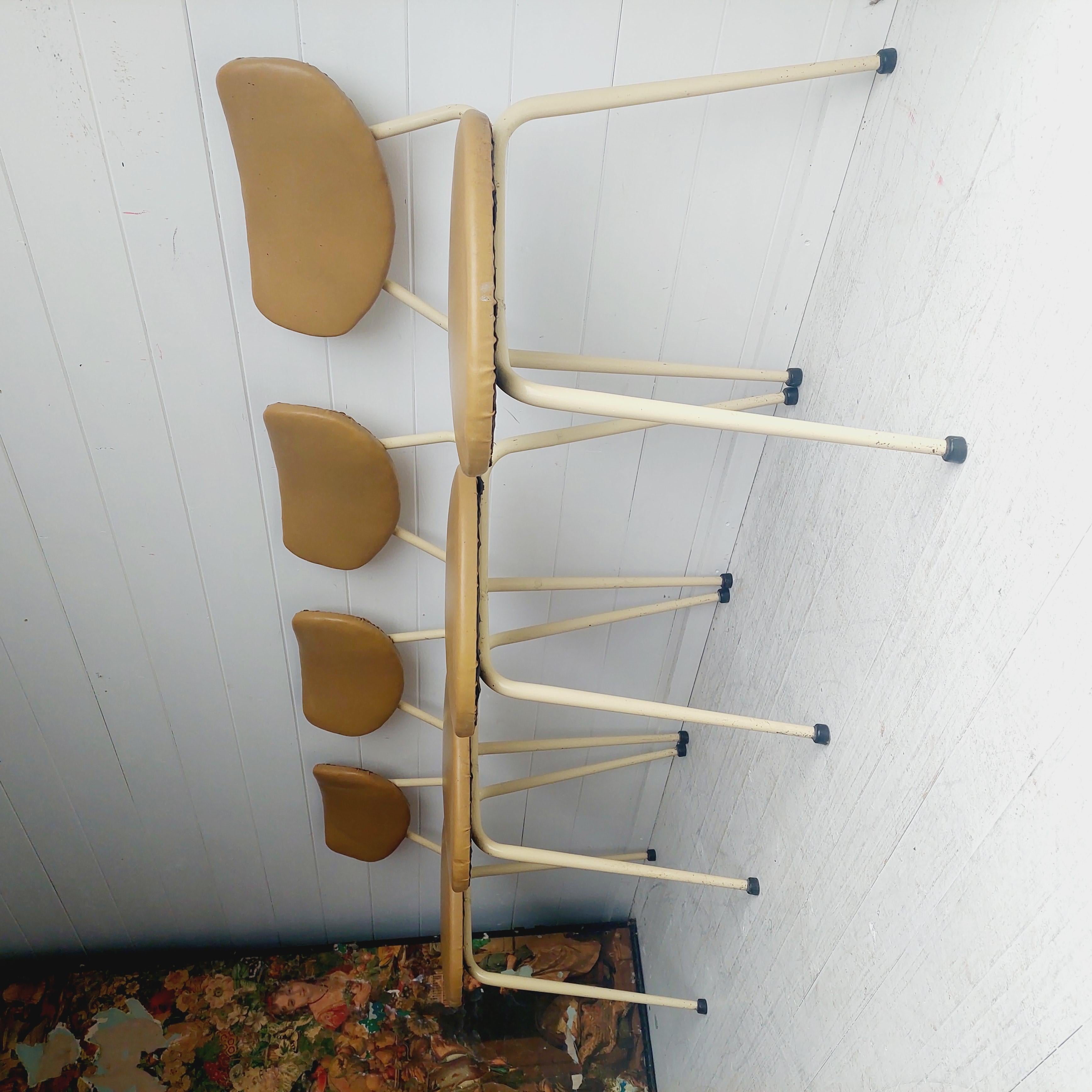 20th Century Mid Century Retro Tubular vinyl 4  Stacking dining Chairs, 50s For Sale