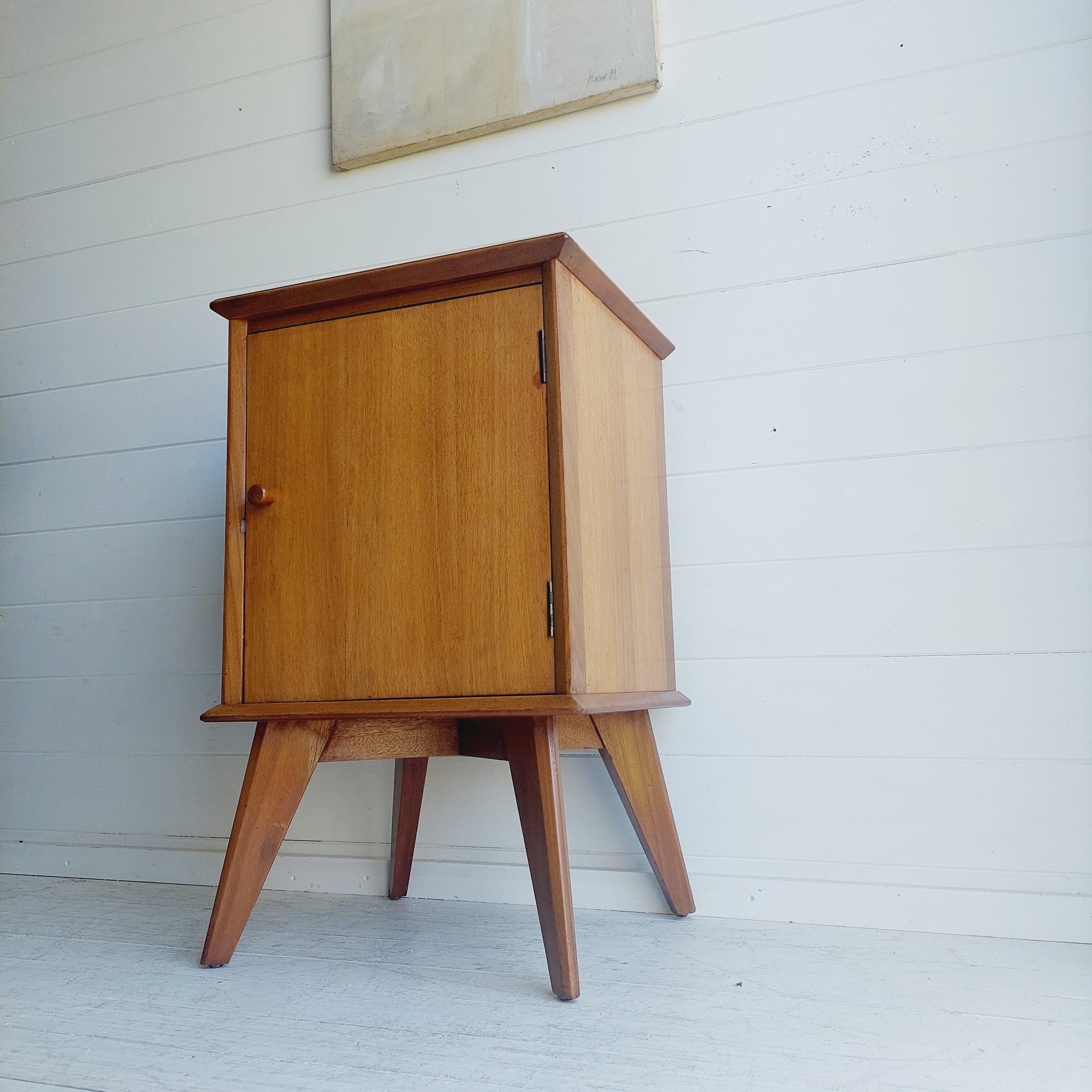 British Mid Century Retro Walnut Bedside Cabinet nightsand  by Alfred Cox Vintage 1950’s