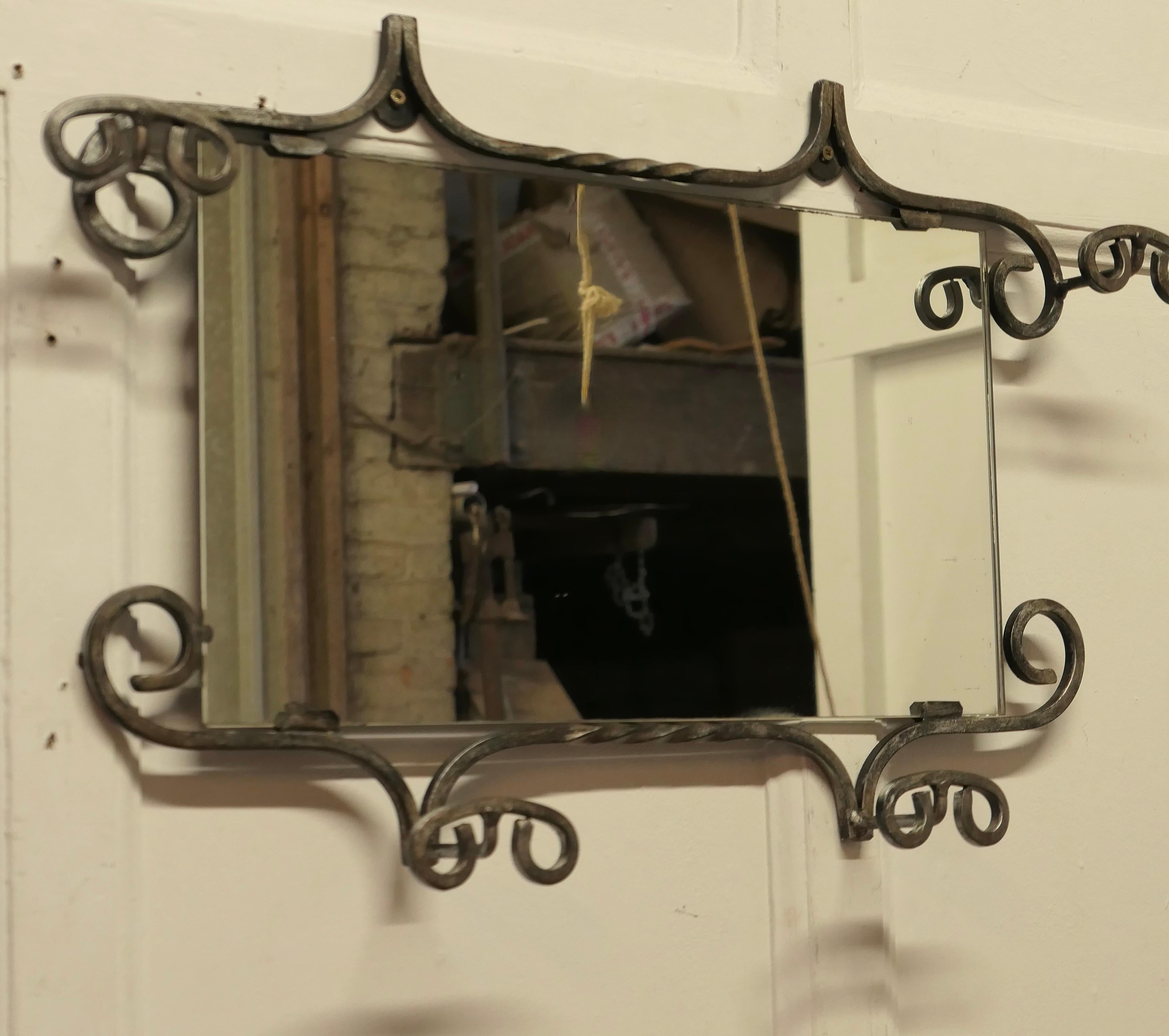 Mid Century Retro Wrought Iron Mirrored Hat and Coat Rack    In Good Condition For Sale In Chillerton, Isle of Wight