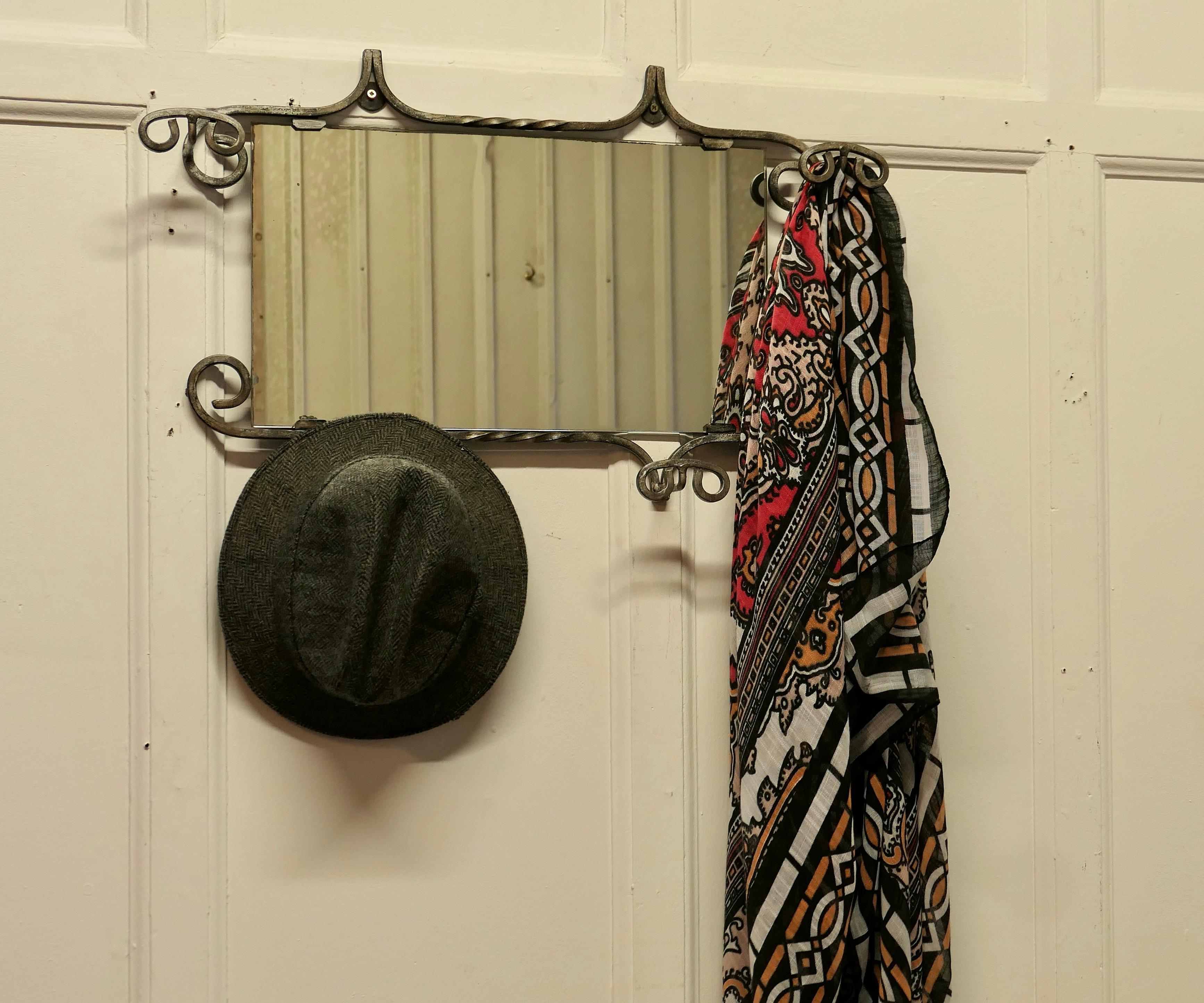 Mid Century Retro Wrought Iron Mirrored Hat and Coat Rack    For Sale 3