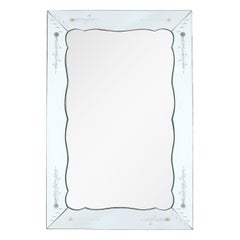 Mid-Century Reverse Etched Mirror w/ Scalloped Inner Border & Florets