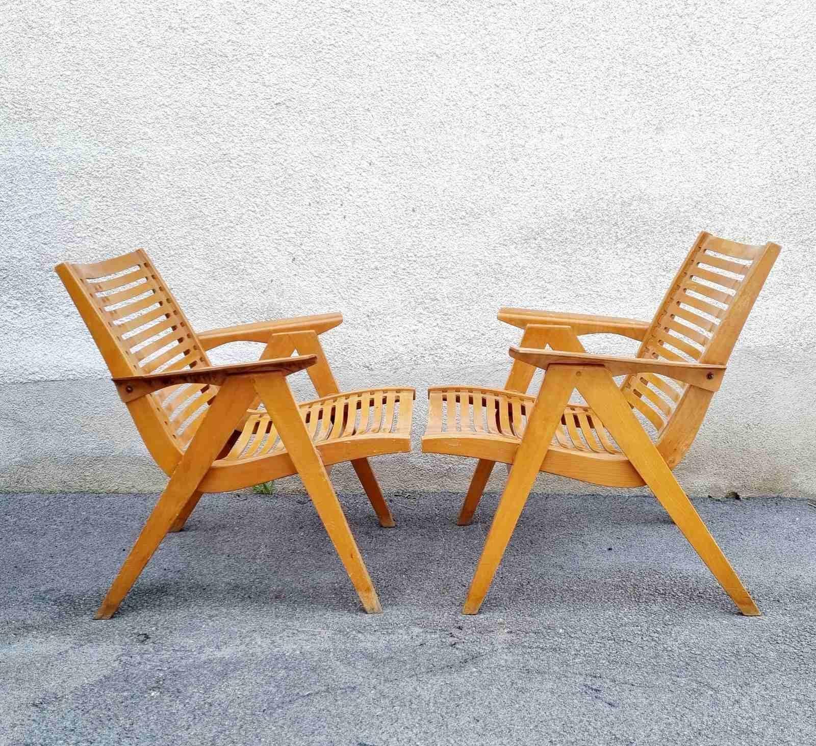 Pair of rare Rex lounge armchairs model 120
Designed by Niko Kralj for Stol Kamnik
This is a non folding model of Rex armchair