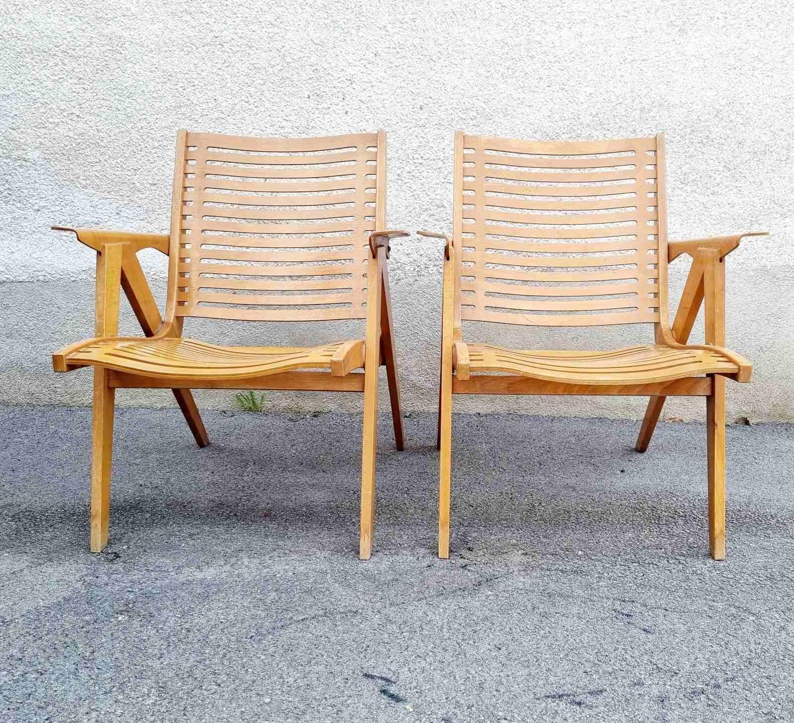 Scandinavian Modern Mid Century Rex Lounge Armchairs Model 120 Designed by Niko Kralj, Slovenia 60s For Sale
