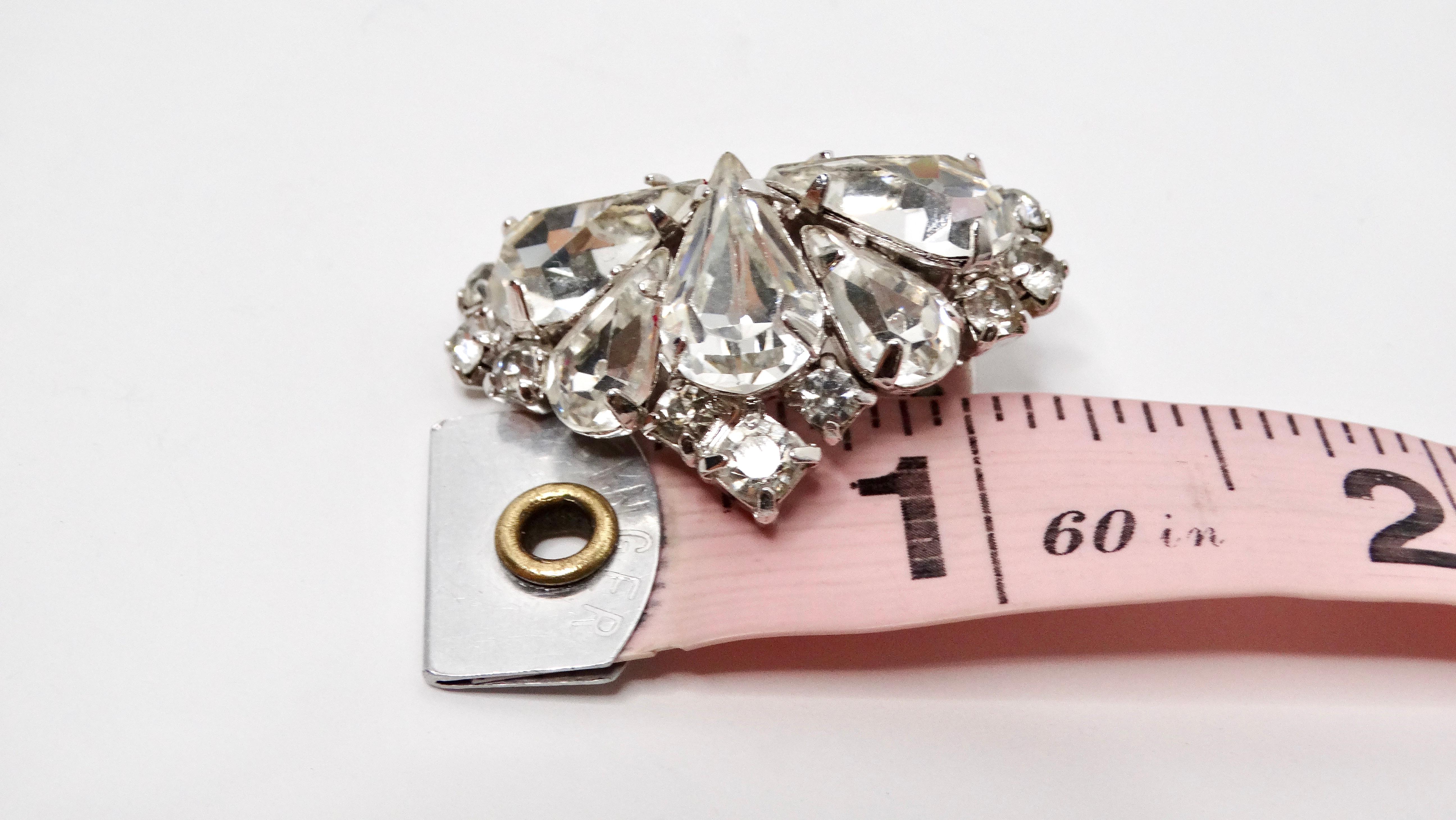 Women's Mid Century Rhinestone Sterling Silver Plated Ear Climber Clip-On Earrings For Sale