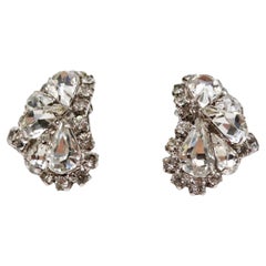 Orecchini a clip con strass di metà secolo placcati in argento sterling