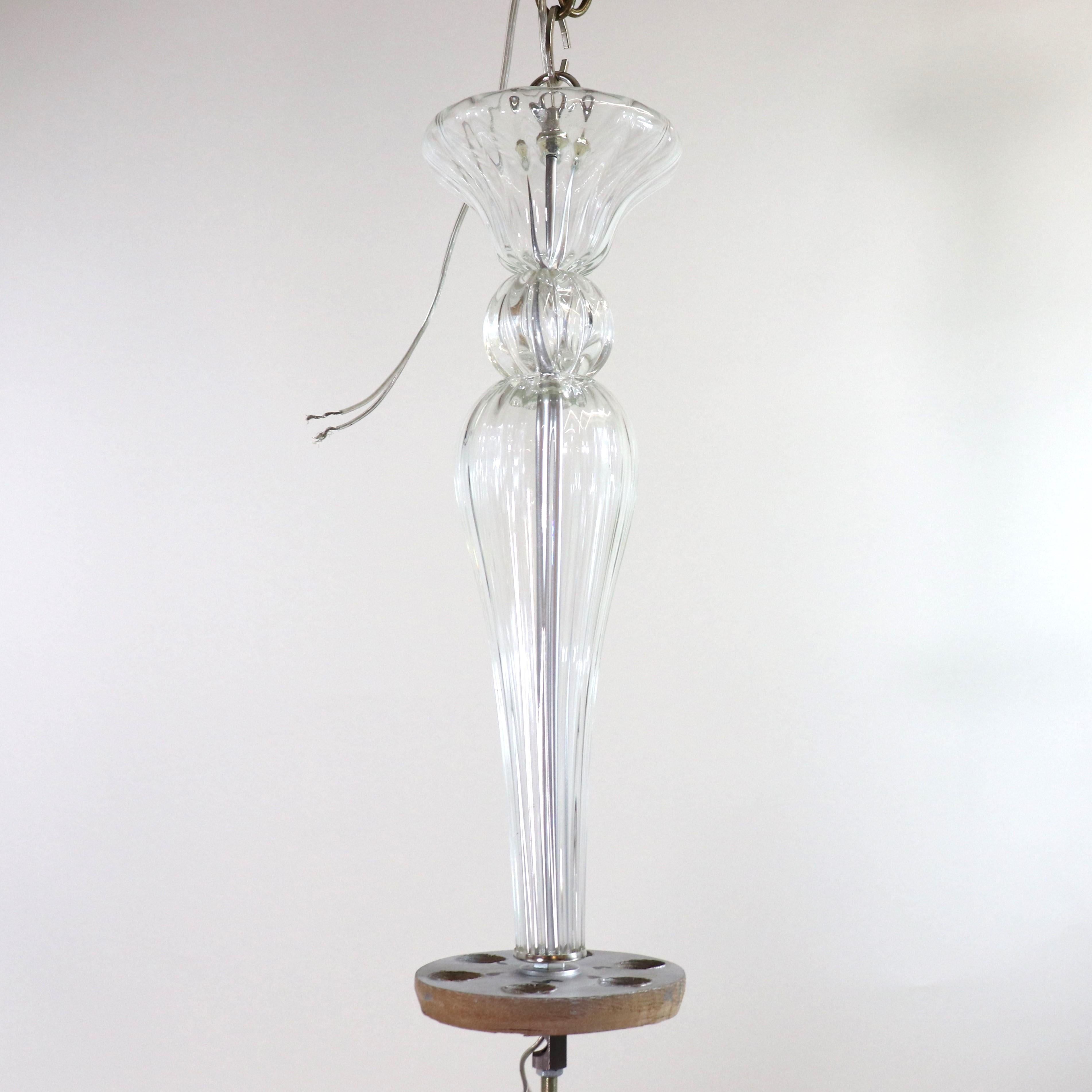 Mid-Century Ribbed Murano Glass Chandelier with Six Scalloped Edges Bobeches 3