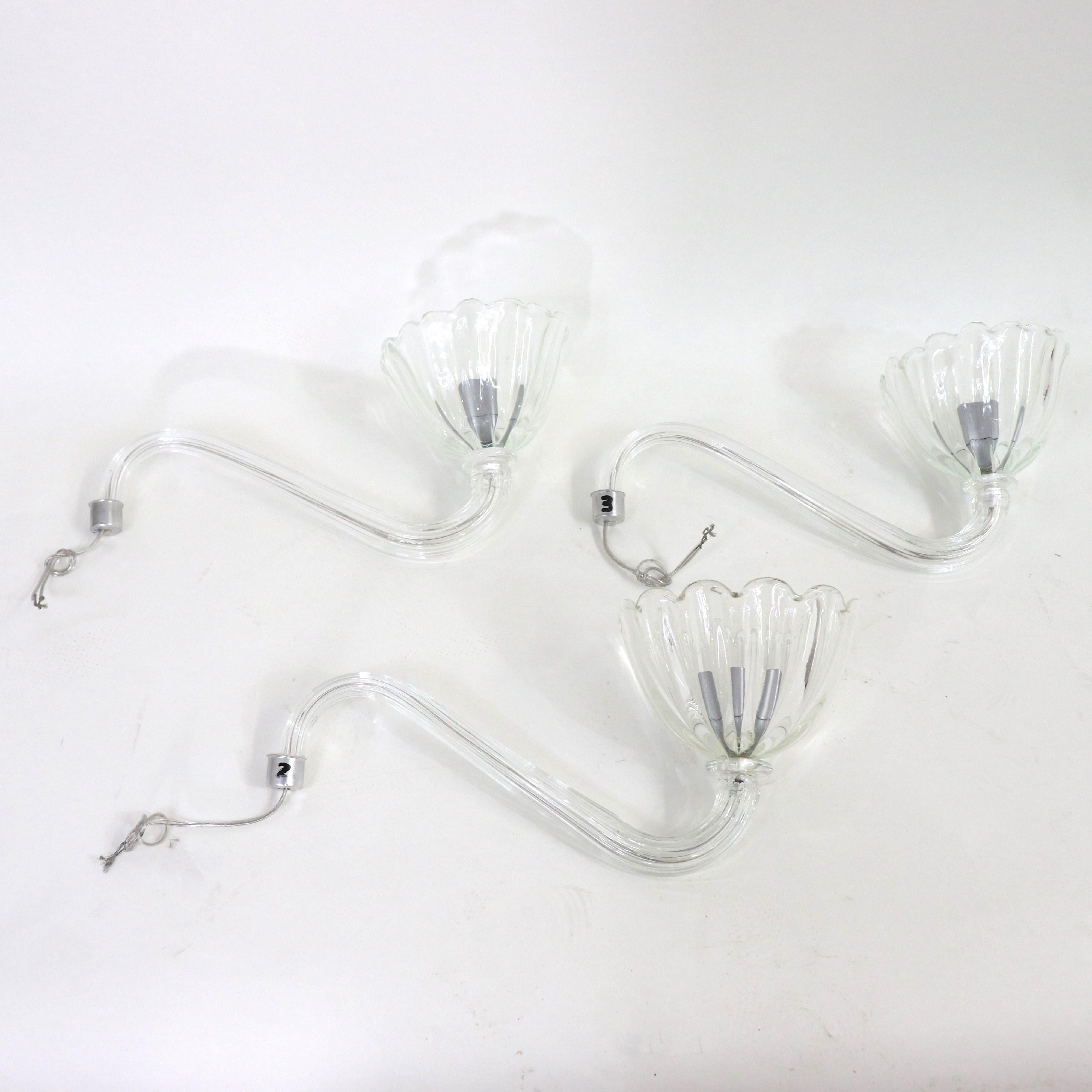 Mid-Century Ribbed Murano Glass Chandelier with Six Scalloped Edges Bobeches 4