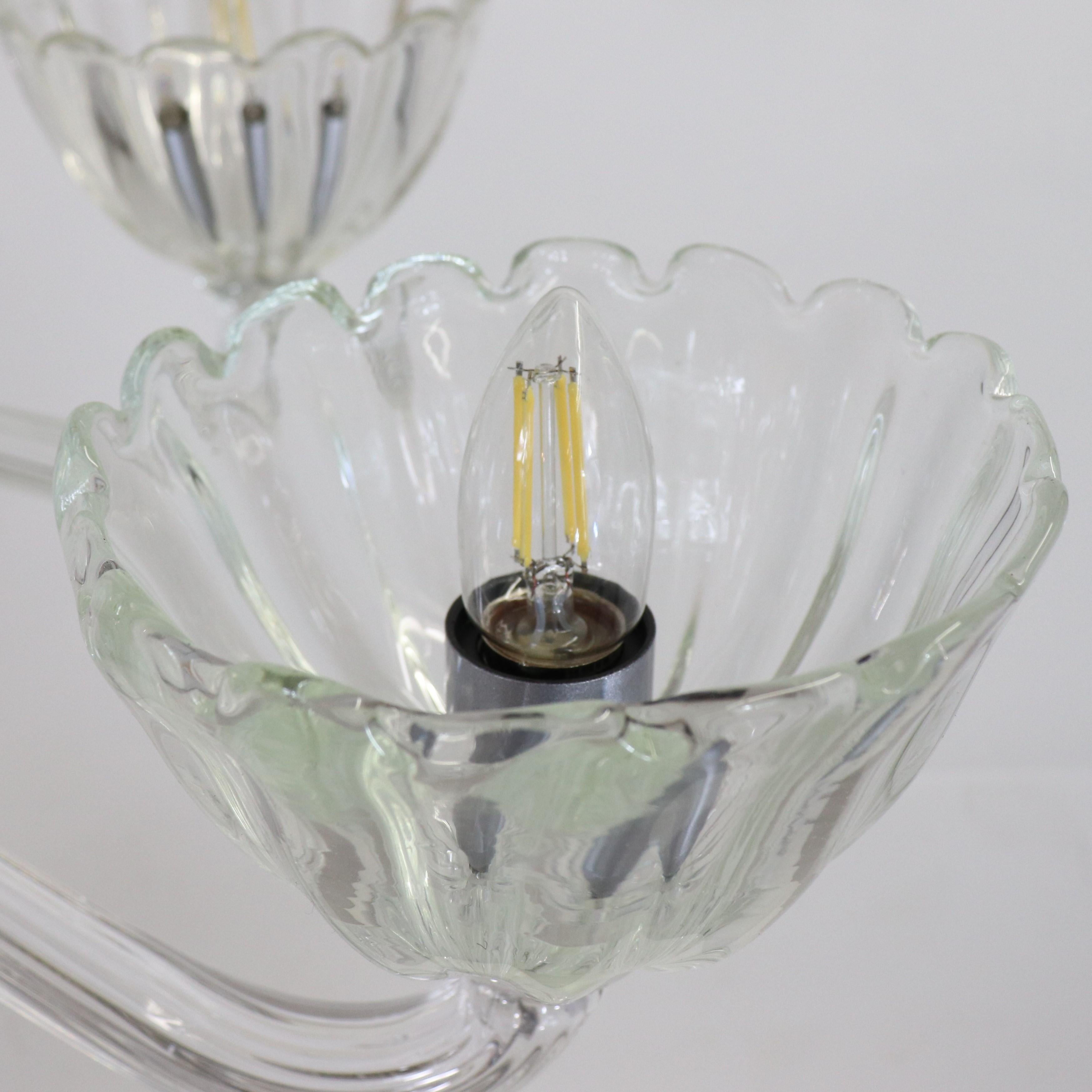 Mid-Century Ribbed Murano Glass Chandelier with Six Scalloped Edges Bobeches 7