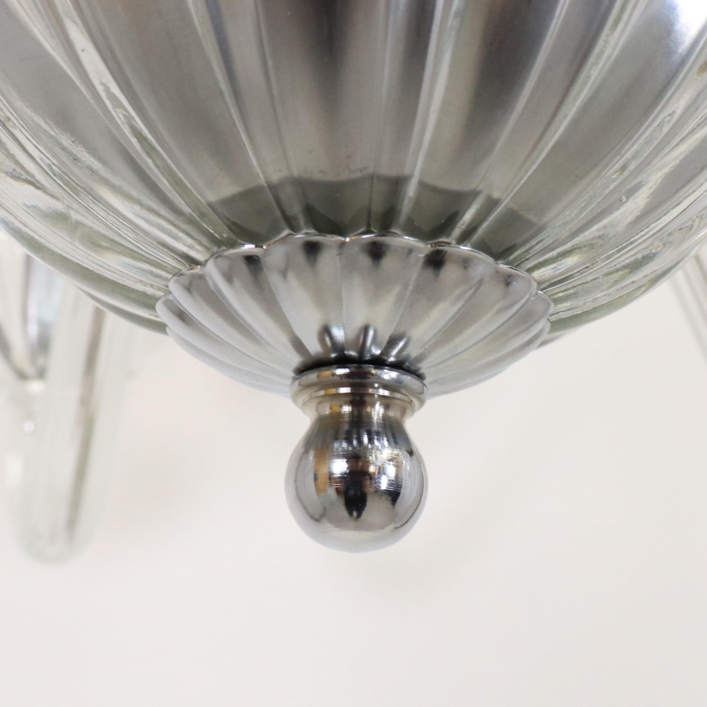 Mid-Century Ribbed Murano Glass Chandelier with Six Scalloped Edges Bobeches 9