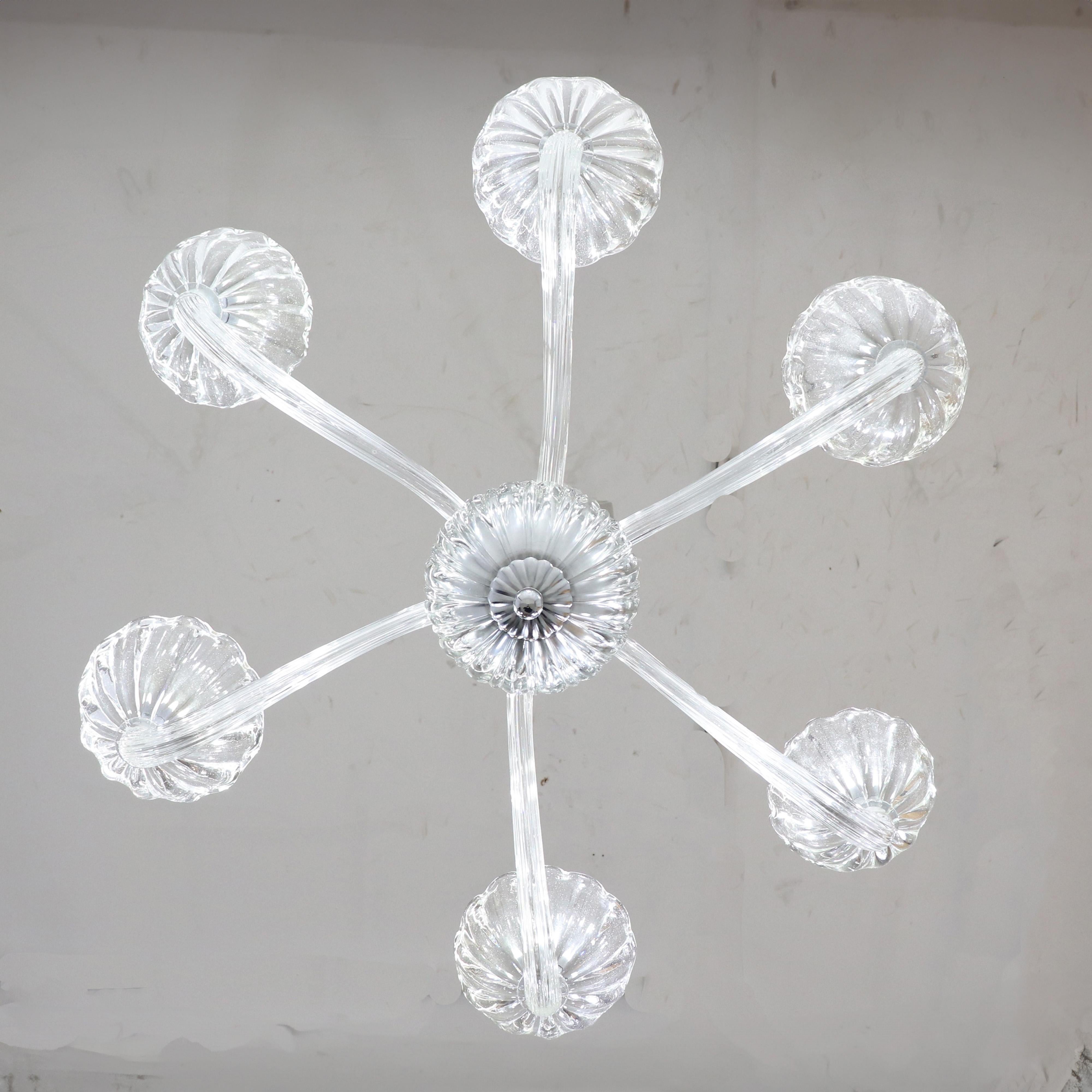 Mid-Century Ribbed Murano Glass Chandelier with Six Scalloped Edges Bobeches 10