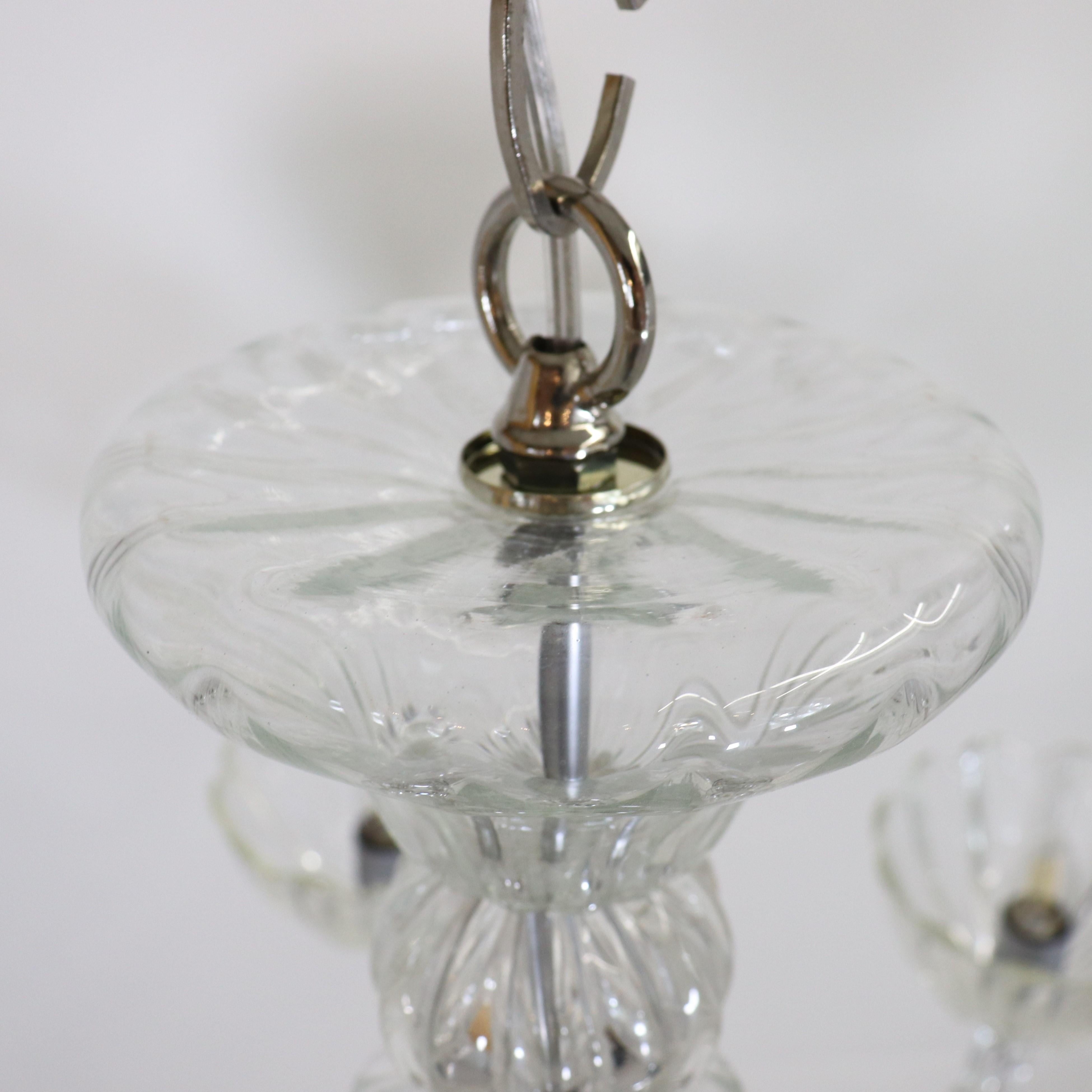 Mid-Century Ribbed Murano Glass Chandelier with Six Scalloped Edges Bobeches In Good Condition In Chicago, IL