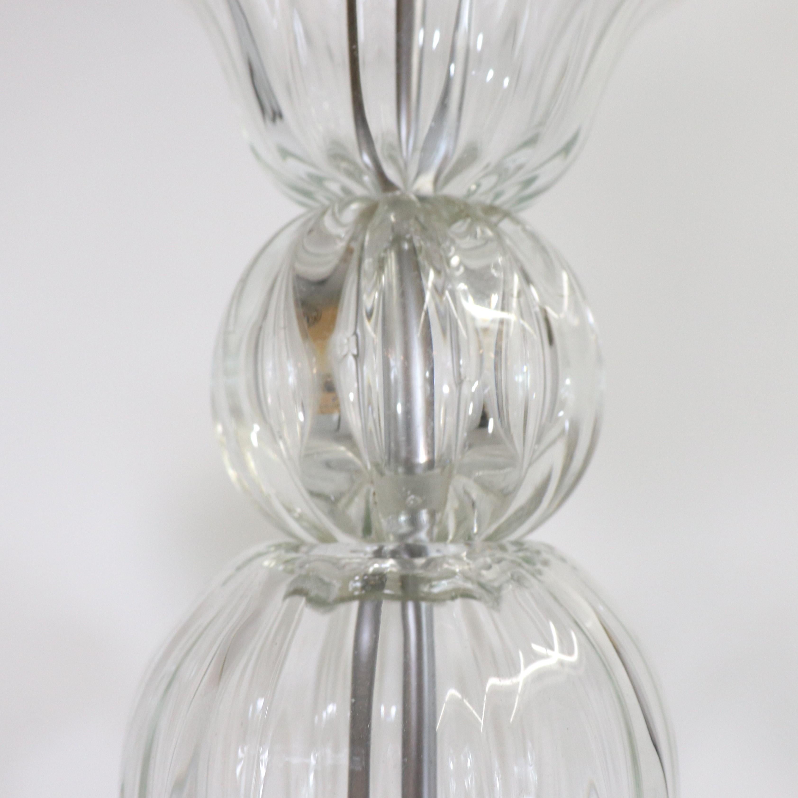 Blown Glass Mid-Century Ribbed Murano Glass Chandelier with Six Scalloped Edges Bobeches