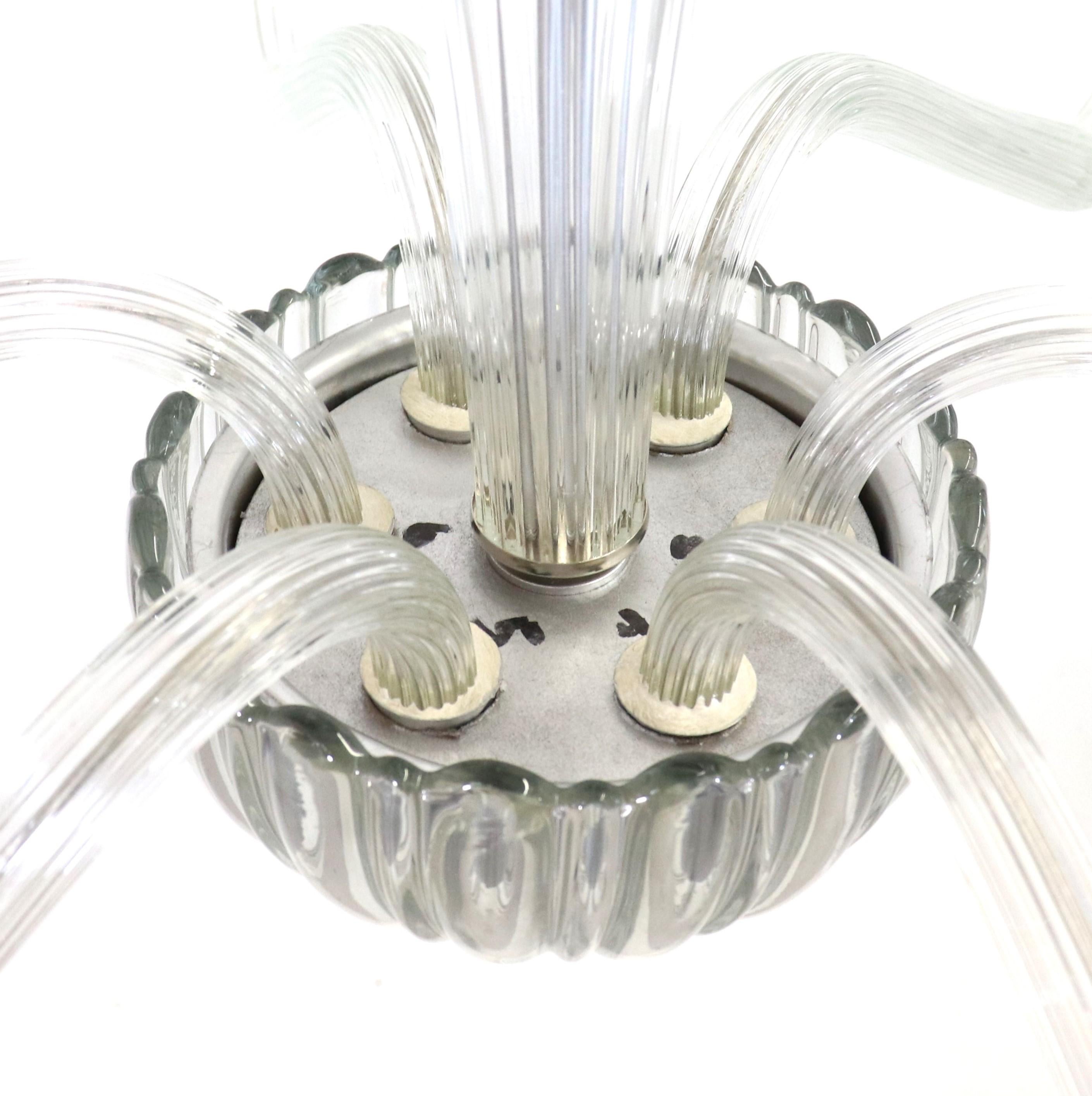 Mid-Century Ribbed Murano Glass Chandelier with Six Scalloped Edges Bobeches 1