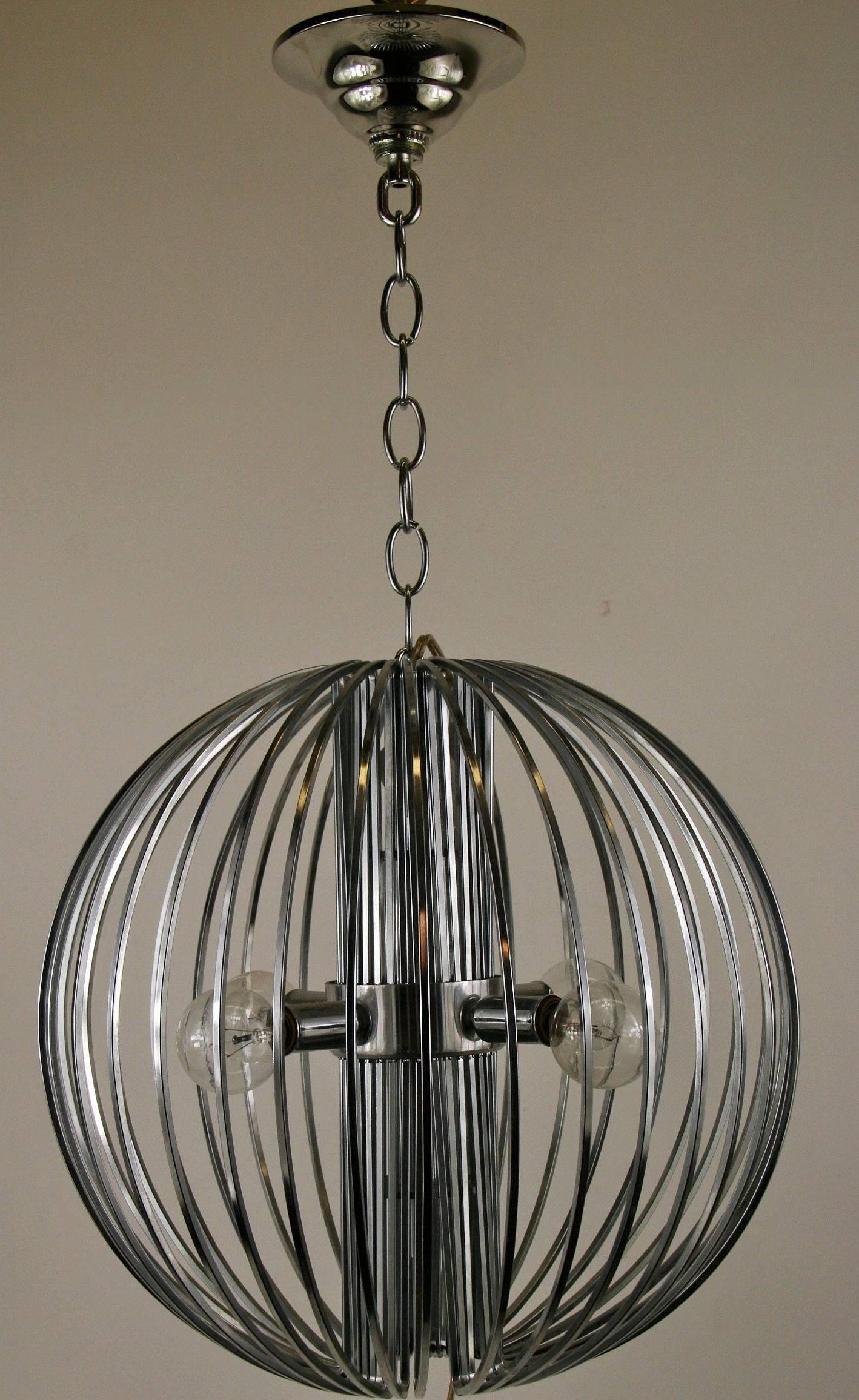 Mid Century  Ribbed Pendant In Good Condition For Sale In Douglas Manor, NY