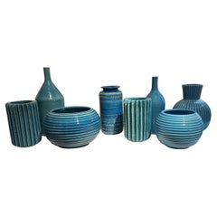 Vase rond à côtes horizontales Rimini bleu, Italie, milieu du siècle