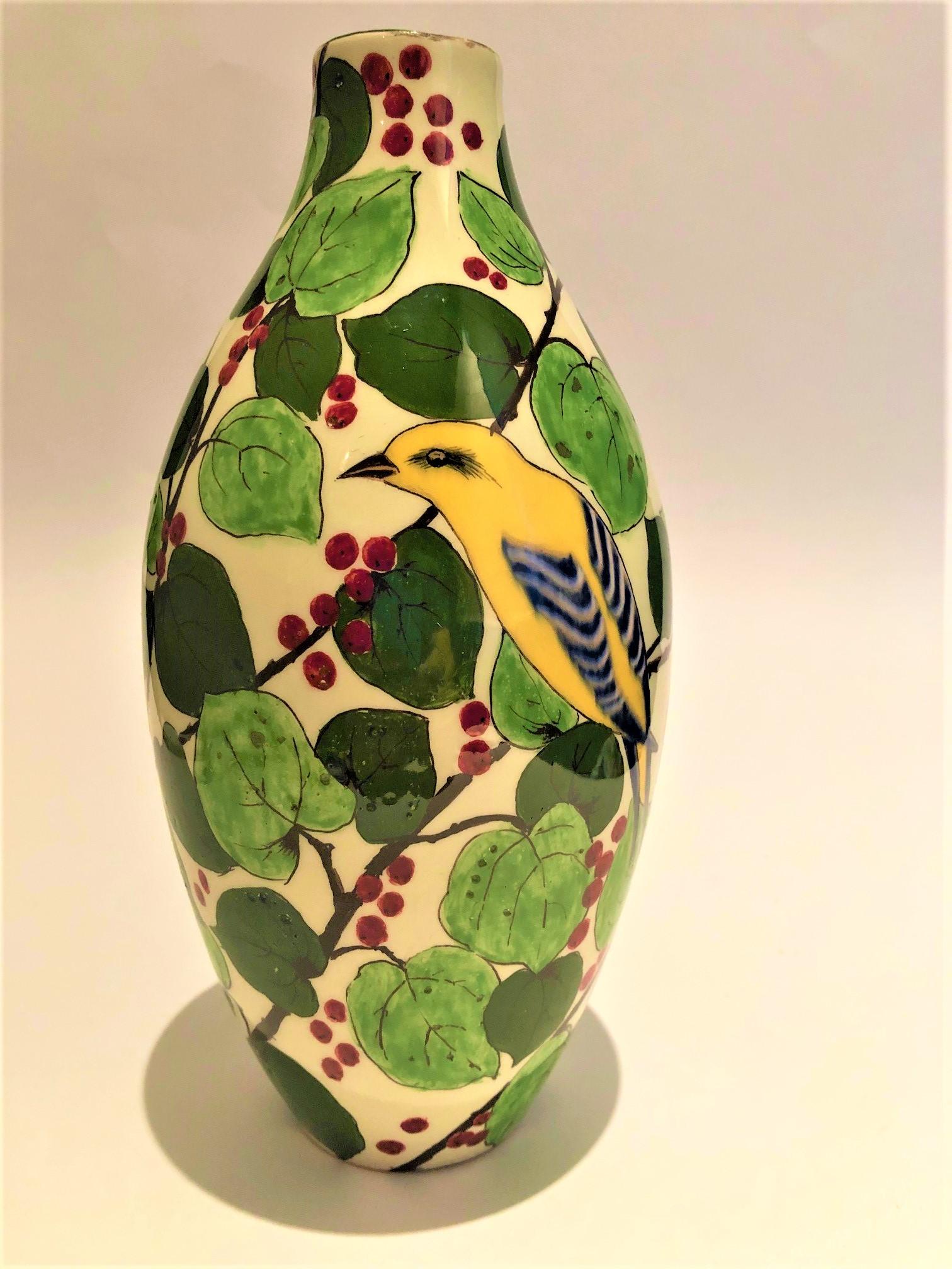 Glazed Mid-Century Richard Ginori Birds Ceramic Vase, 1950, Italy
