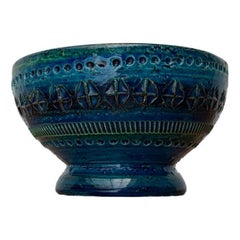 Portacandele di metà secolo in ceramica Rimini Blu di Aldo Londi per Bitossi, anni '60