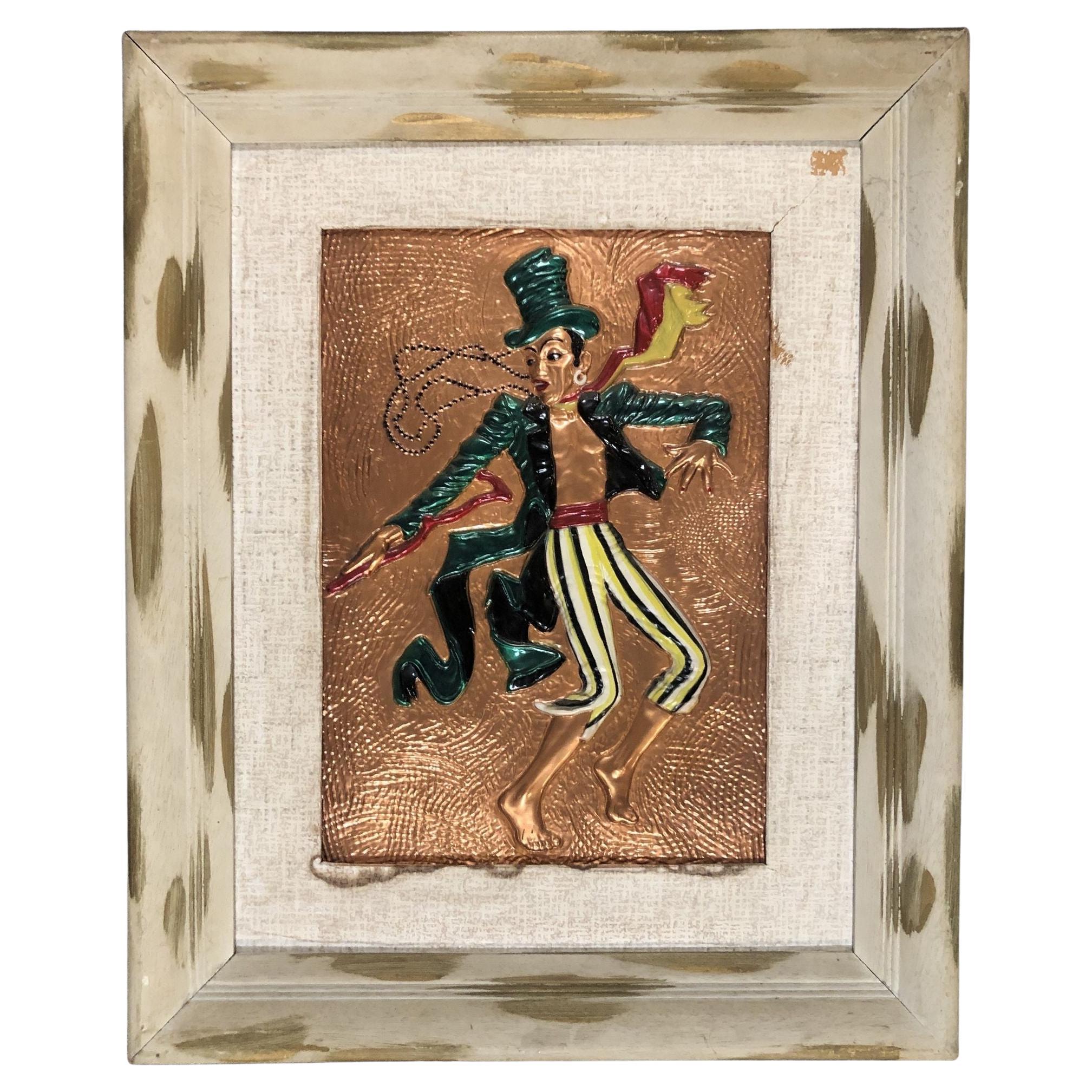 Mid Century Ringmaster Copper Wall Sculpture in Wooden Frame For Sale