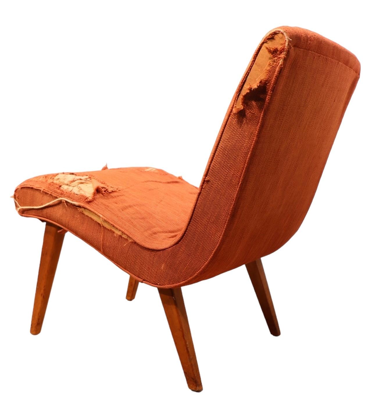 Upholstery Mid Century Risom for Knoll Vostra Slipper Chair c 1940/50's For Sale