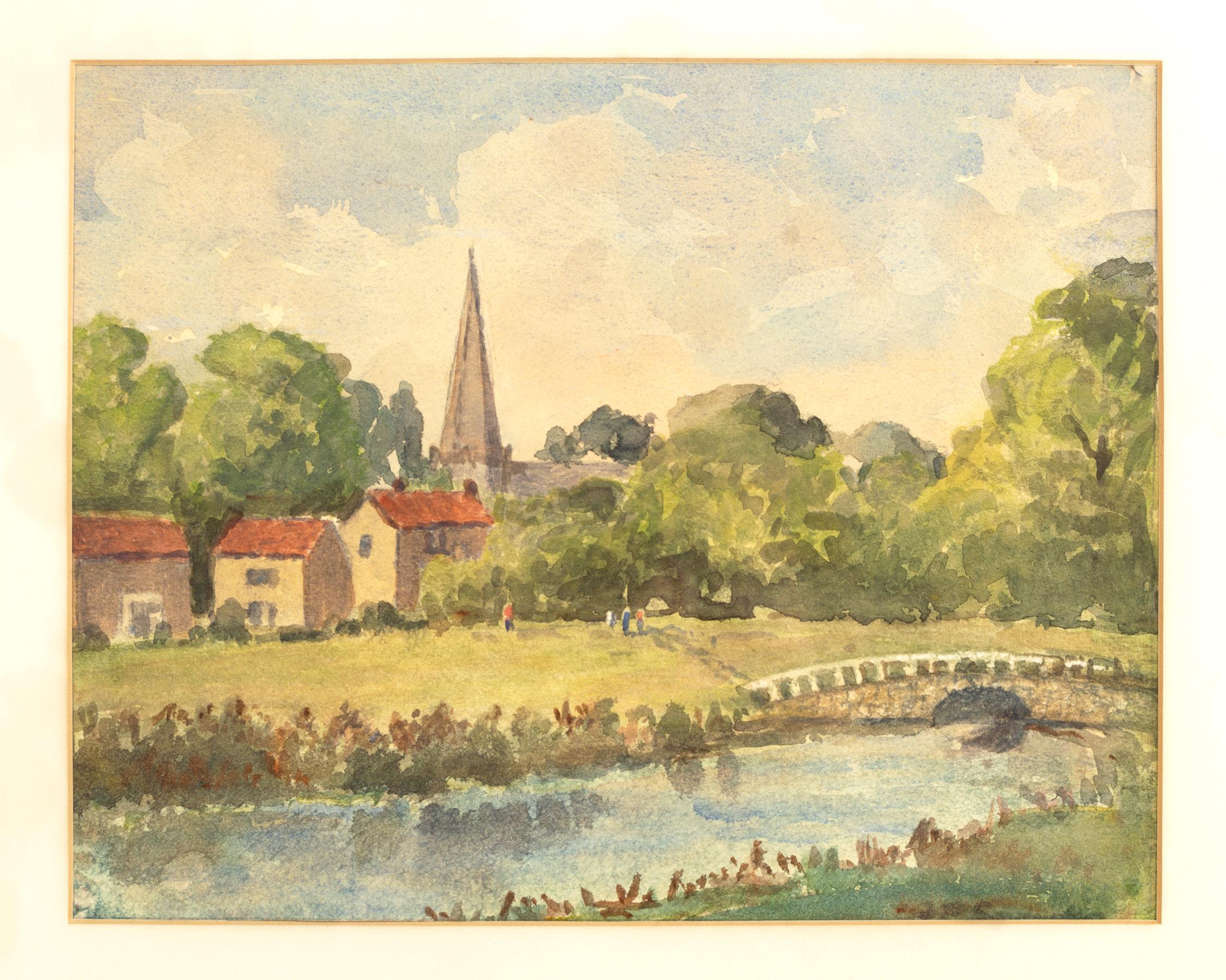 An Impressionist watercolour of an English river scene. Dating C.1960, unknown artist. 
Mounted in an off-white mat and displayed in a simple wooden frame. 

Provenance: London Collection.

In excellent condition, good colour and tone. Mount