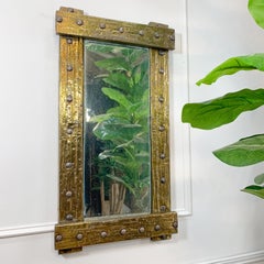 Mid-Century Riveted Gold Brass Brutalist Mirror