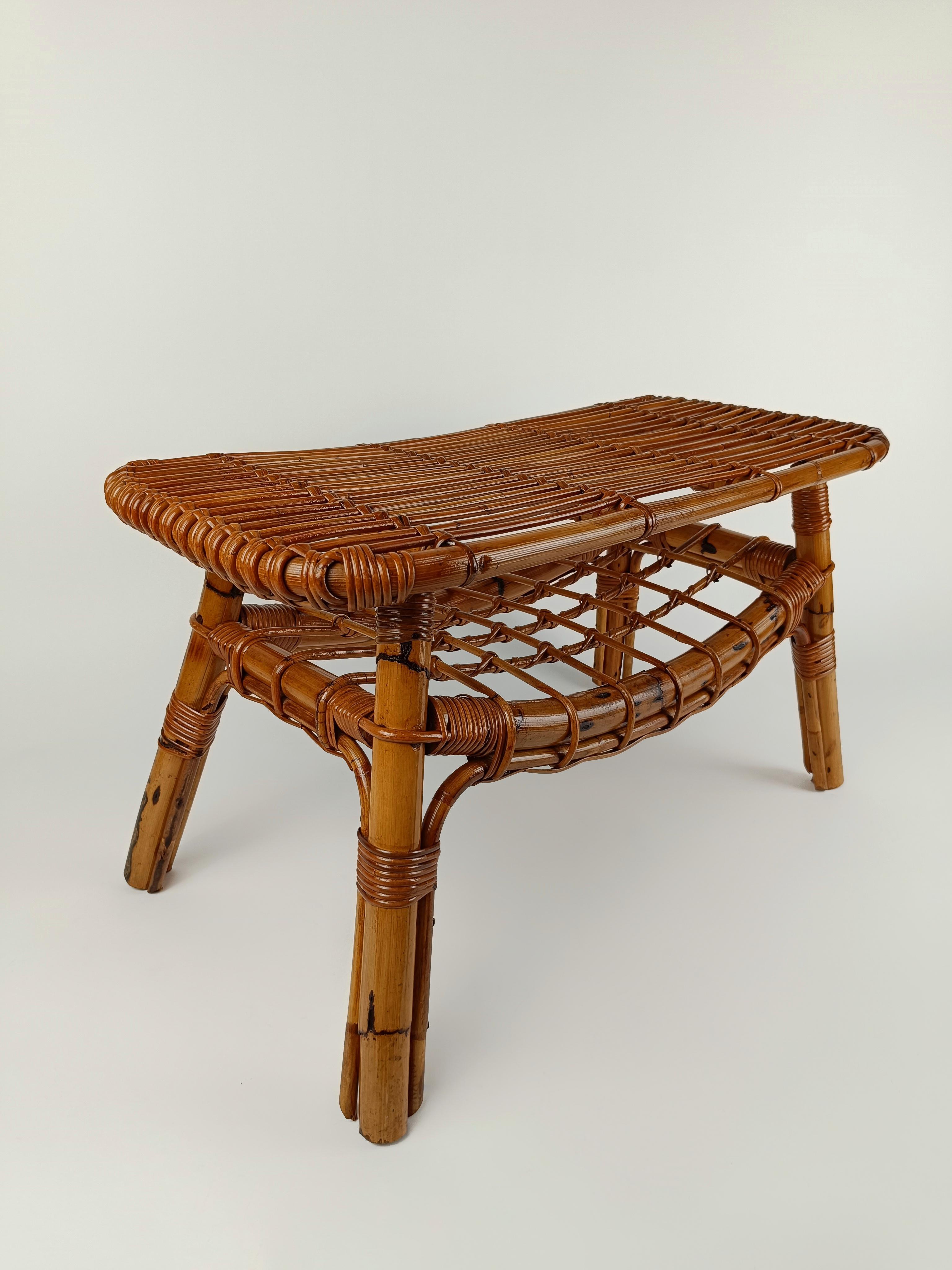 Midcentury Riviera Coffee Table with Magazine Rack, Made in Bamboo & Rattan For Sale 6