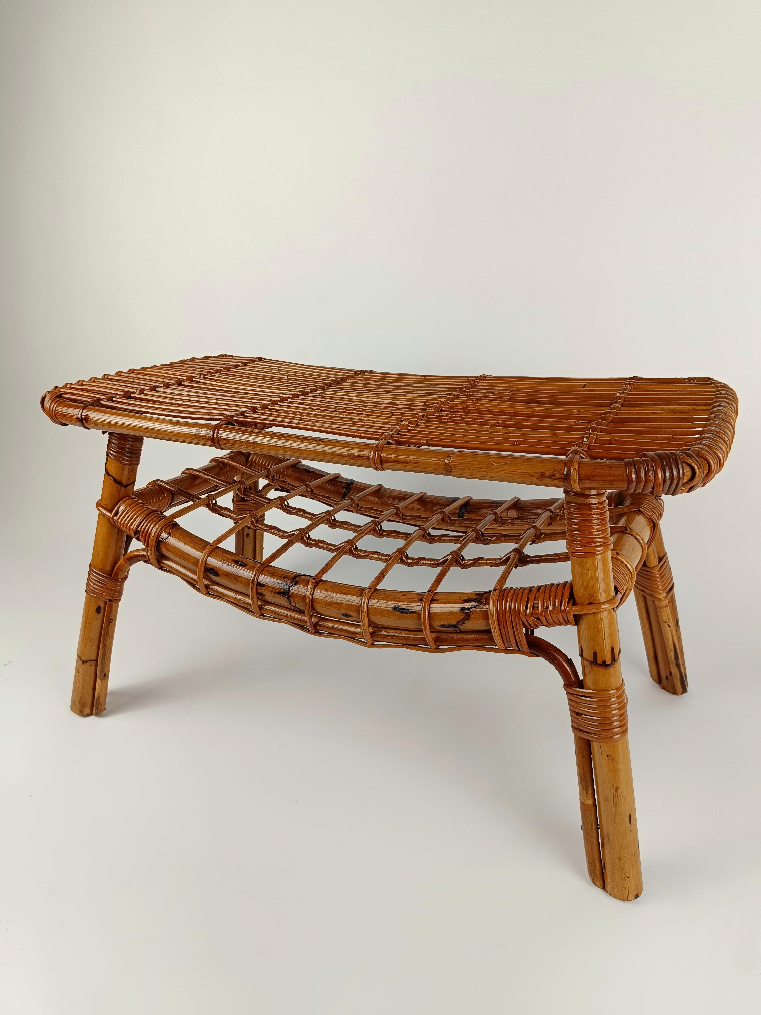 Midcentury Riviera Coffee Table with Magazine Rack, Made in Bamboo & Rattan For Sale 10