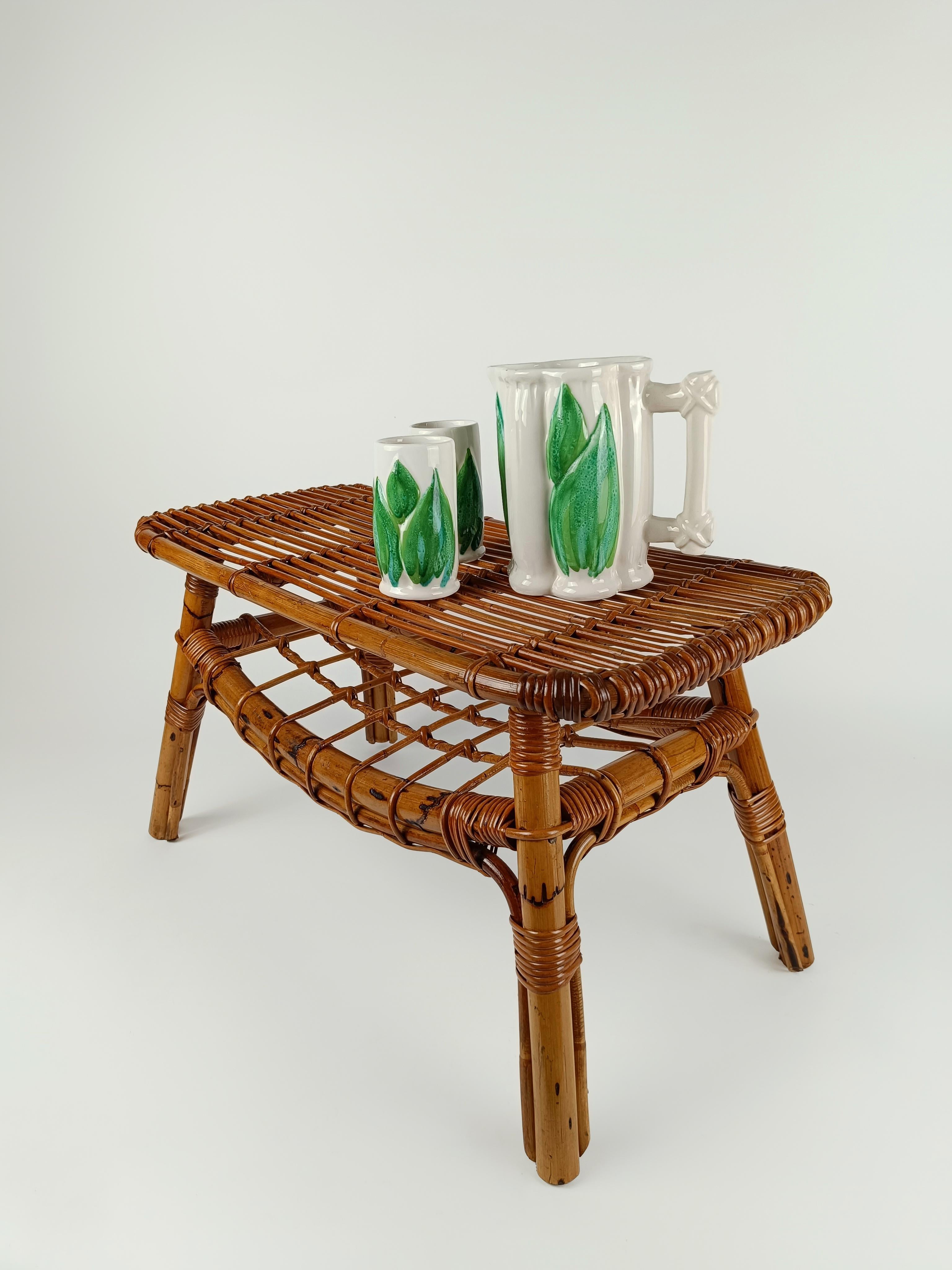 Midcentury Riviera Coffee Table with Magazine Rack, Made in Bamboo & Rattan For Sale 12